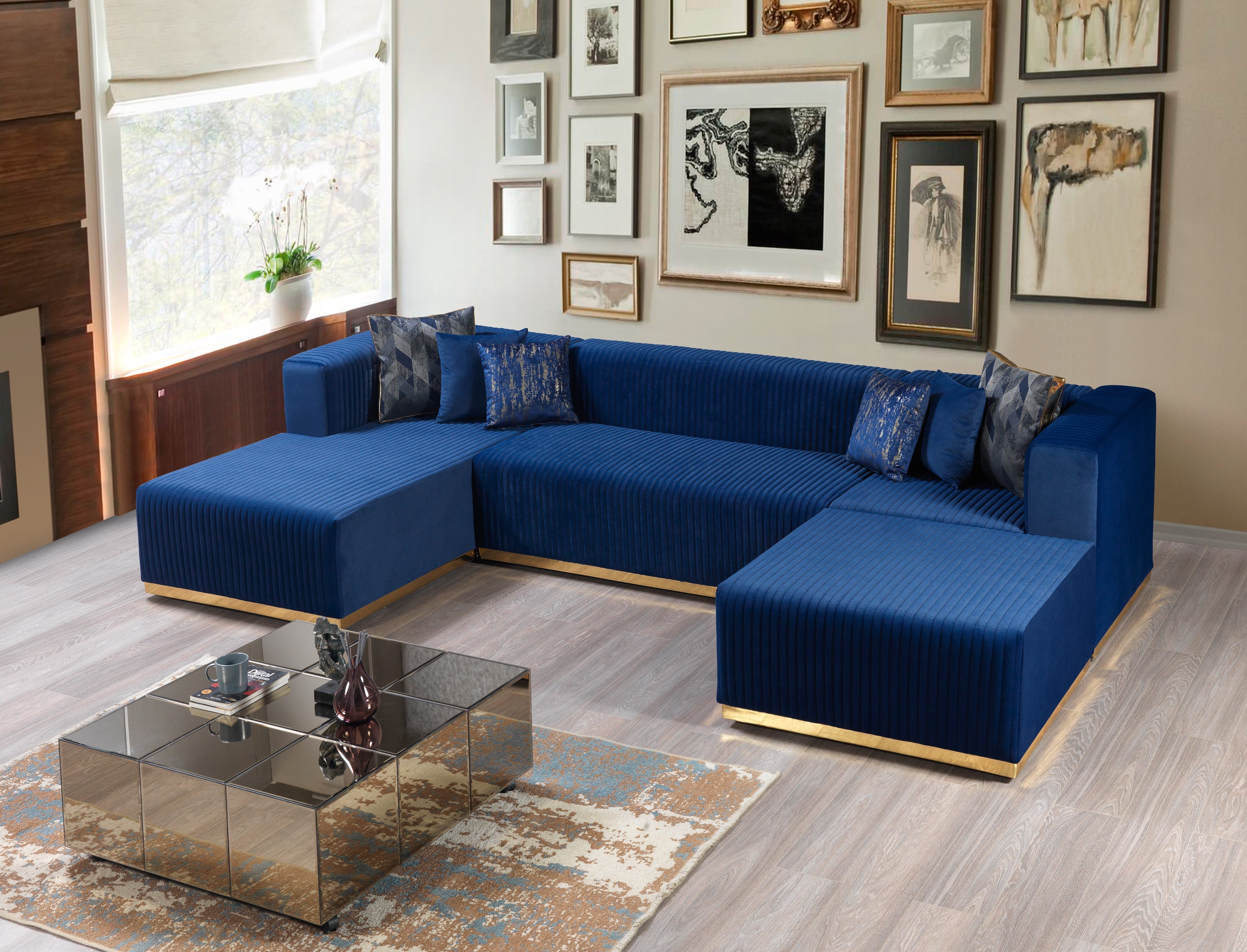 Juliana Blue Velvet 4-Piece Sectional - JULIANABLUE-SEC4 - Bien Home Furniture &amp; Electronics