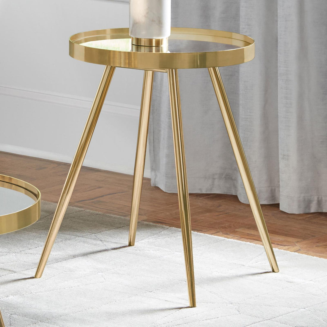 Kaelyn Round Mirror Top End Table Gold - 723917 - Bien Home Furniture & Electronics