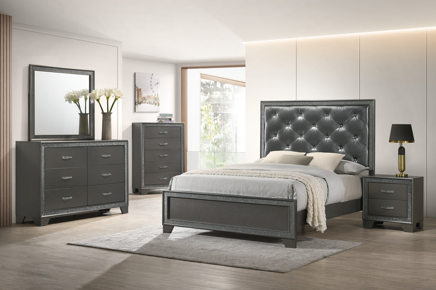 Kaia Gray Panel Bedroom Set - SET | B4750-Q-HBFB | B4750-KQ-RAIL | B4750-2 | B4750-4 - Bien Home Furniture &amp; Electronics