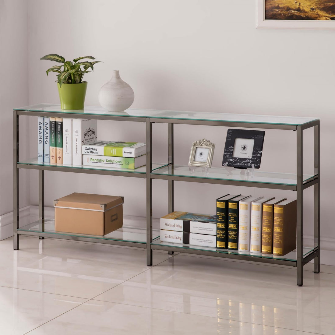 Kate Black Nickel 2-Tier Bookcase - 801018 - Bien Home Furniture &amp; Electronics
