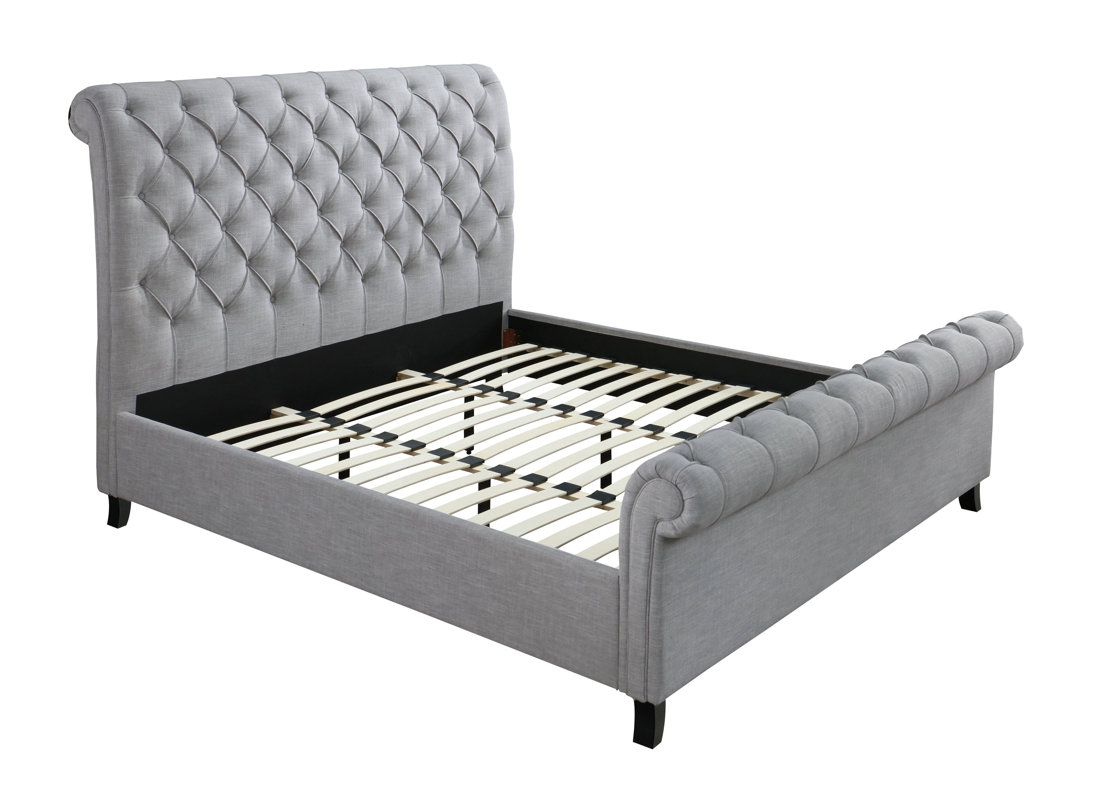 Kate Gray Queen Upholstered Sleigh Platform Bed - SET | 5103-Q-HB | 5103-Q-FB | 5103-KQ-RAIL - Bien Home Furniture &amp; Electronics