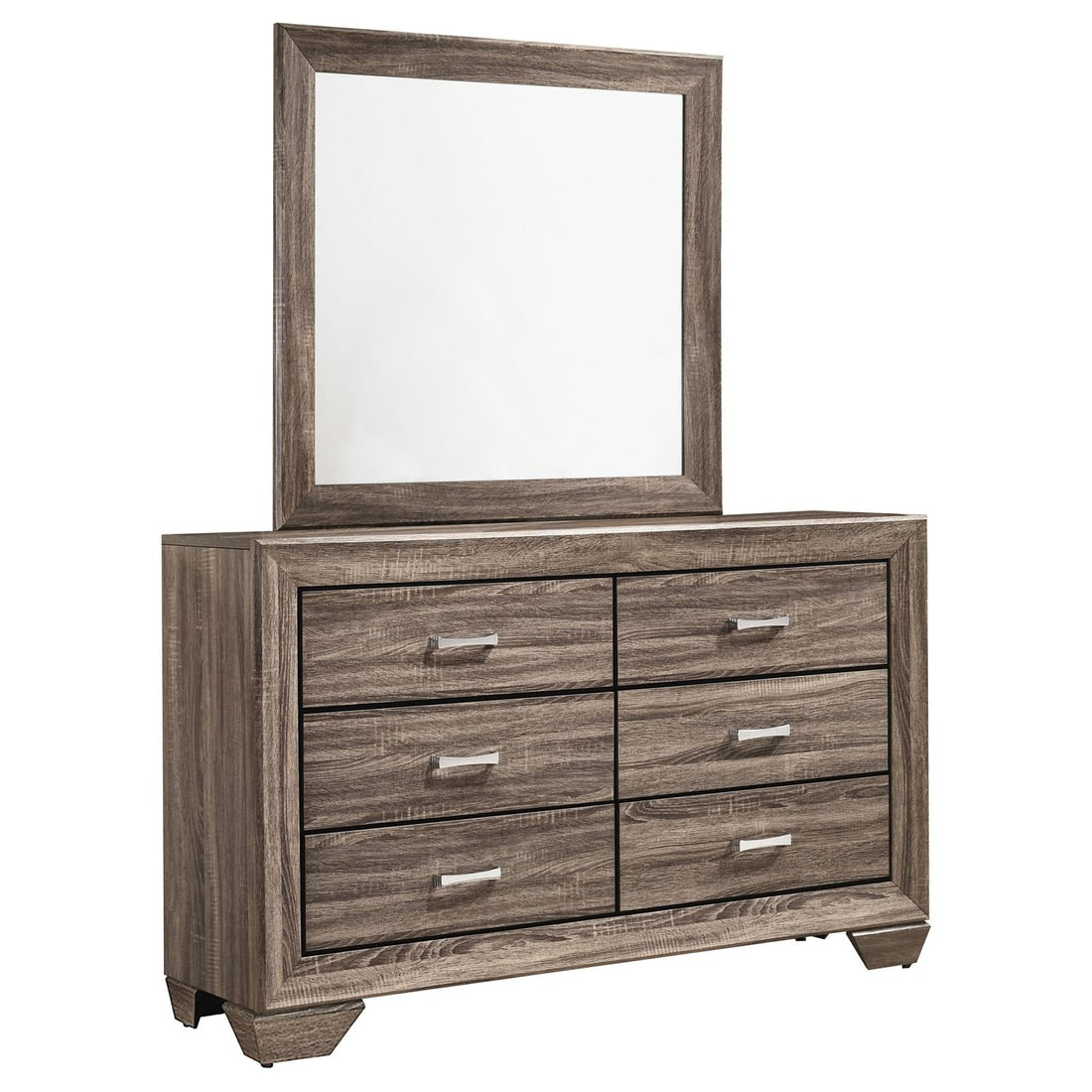 Kauffman 6-drawer Dresser with Mirror Washed Taupe - 204193M - Bien Home Furniture &amp; Electronics