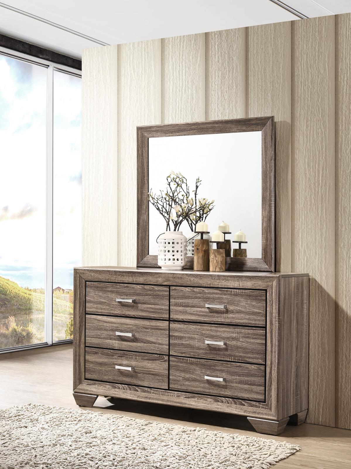 Kauffman 6-drawer Dresser with Mirror Washed Taupe - 204193M - Bien Home Furniture &amp; Electronics