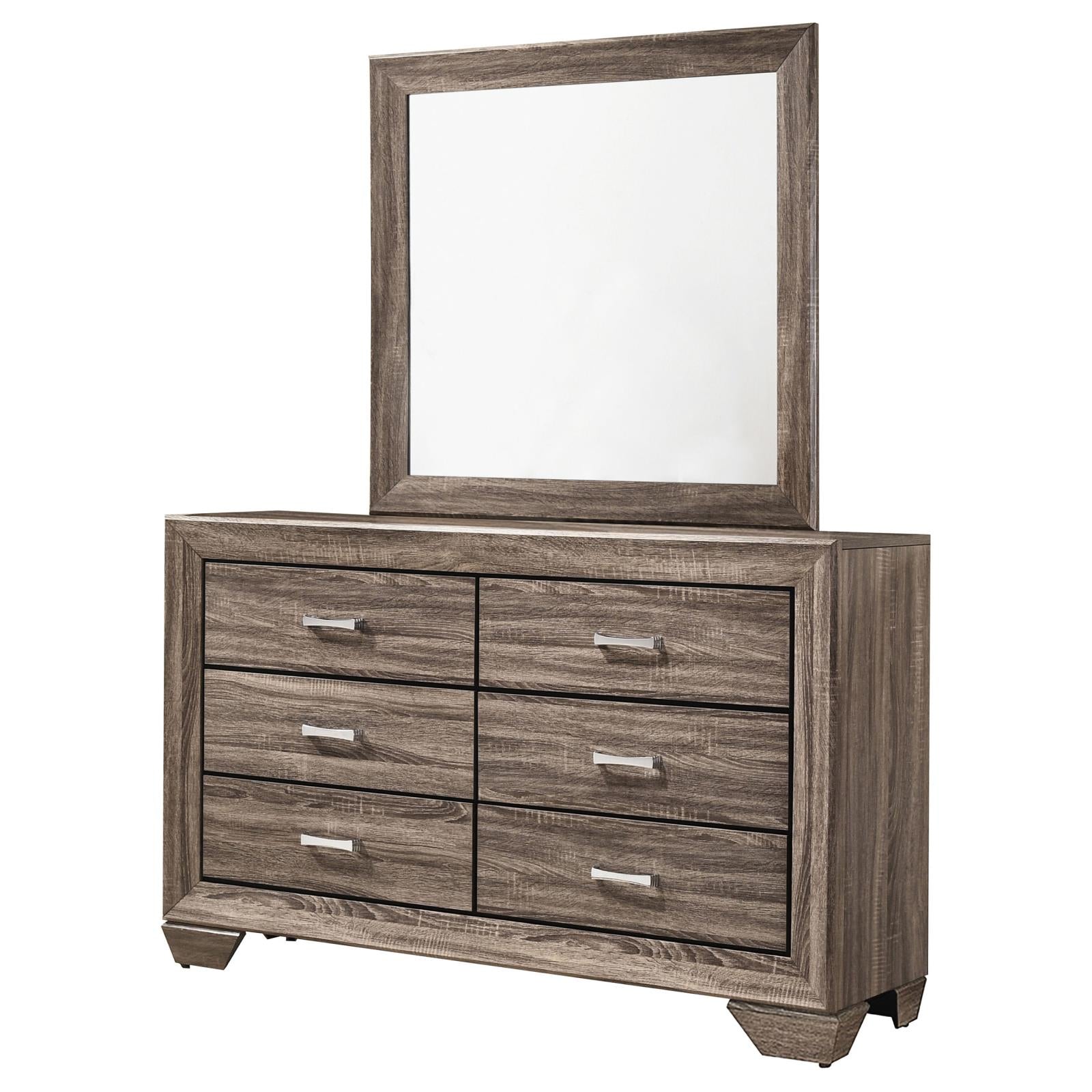 Kauffman 6-drawer Dresser with Mirror Washed Taupe - 204193M - Bien Home Furniture &amp; Electronics