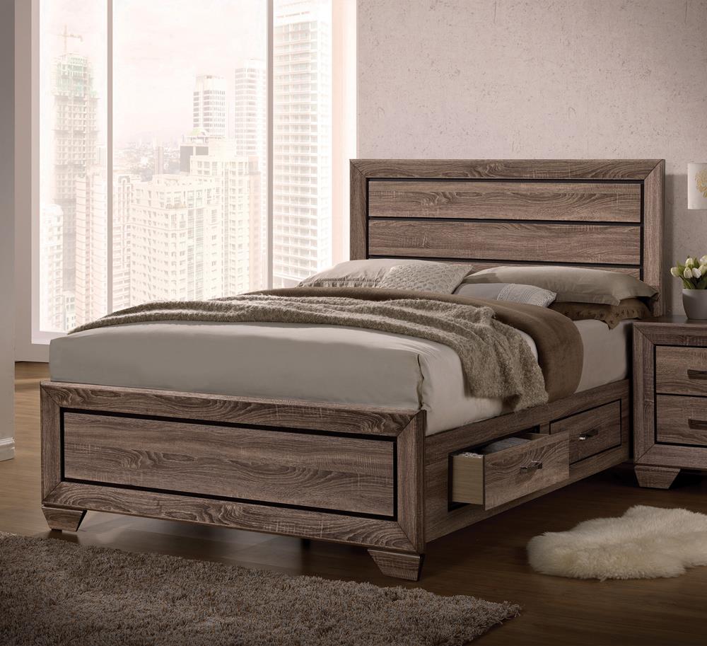 Kauffman California King Storage Bed Washed Taupe - 204190KW - Bien Home Furniture &amp; Electronics