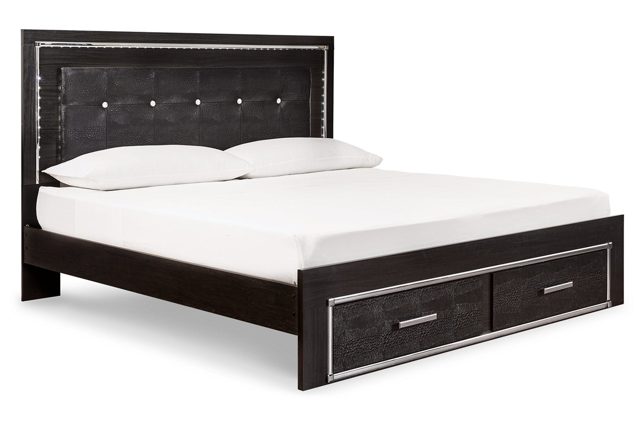 Kaydell Black King Upholstered Panel Bed with Storage - SET | B100-14 | B1420-56S | B1420-58 | B1420-95 - Bien Home Furniture &amp; Electronics