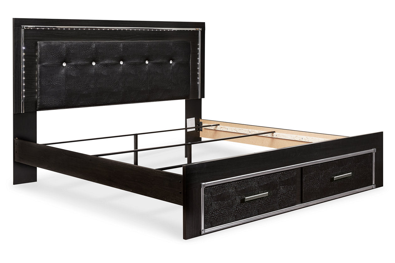Kaydell Black King Upholstered Panel Bed with Storage - SET | B100-14 | B1420-56S | B1420-58 | B1420-95 - Bien Home Furniture &amp; Electronics