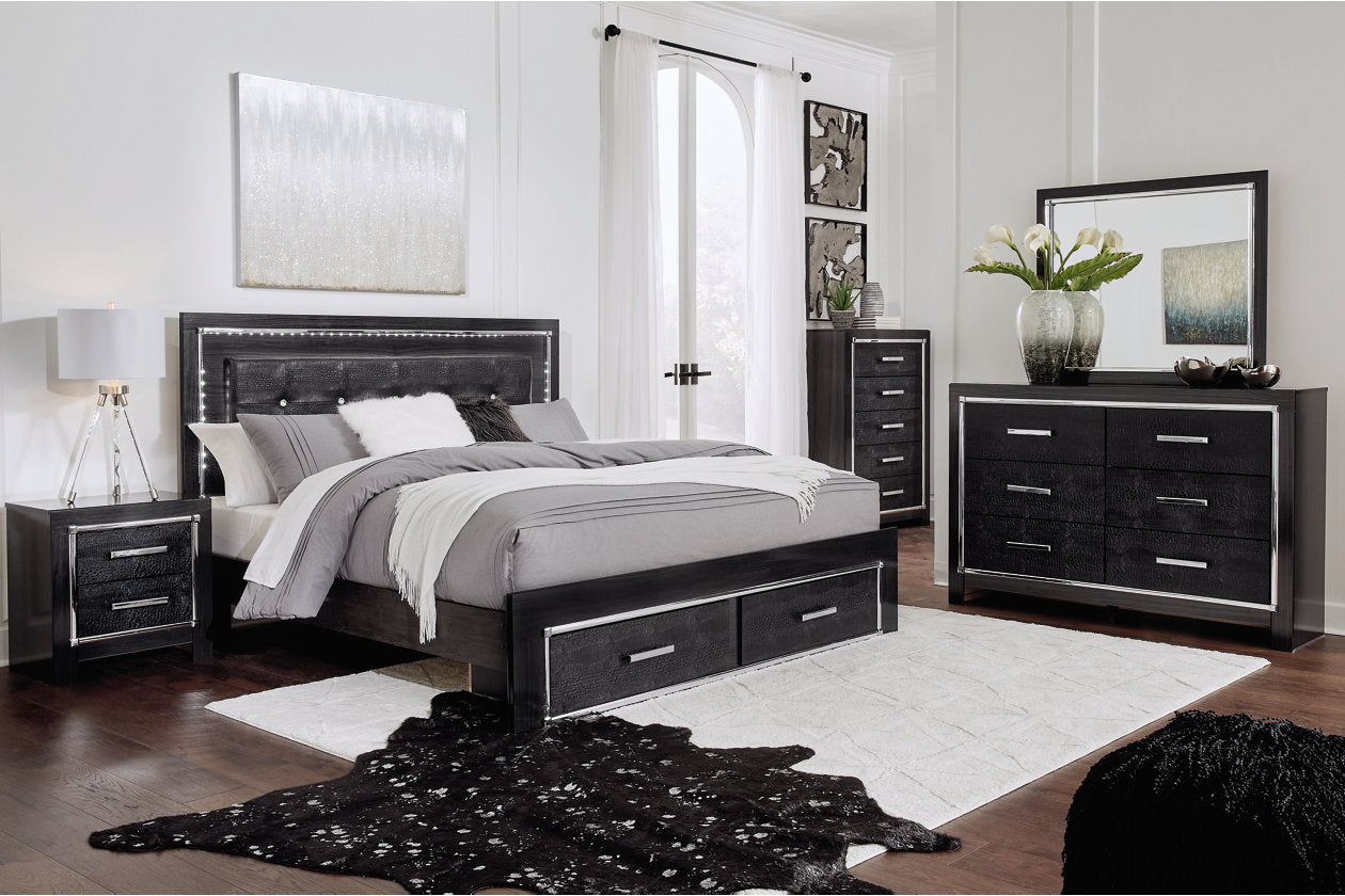 Kaydell Black King Upholstered Panel Bed with Storage - SET | B100-14 | B1420-56S | B1420-58 | B1420-95 - Bien Home Furniture &amp; Electronics