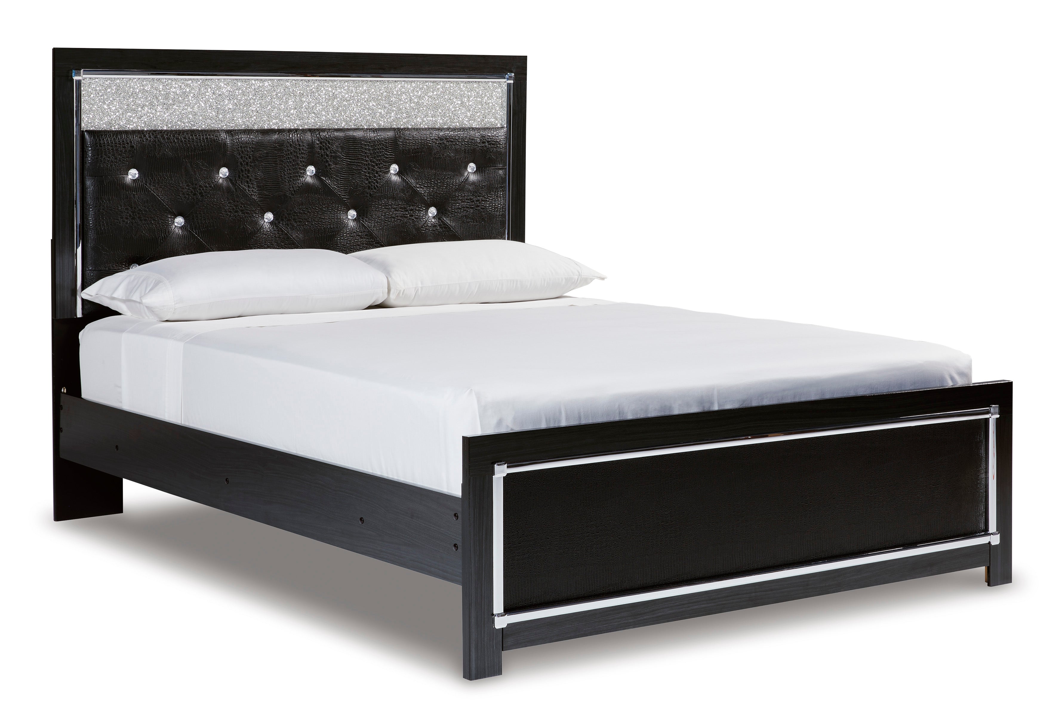 Kaydell Black King Upholstered Panel Platform Bed - SET | B100-14 | B1420-158 | B1420-56 | B1420-95 - Bien Home Furniture &amp; Electronics