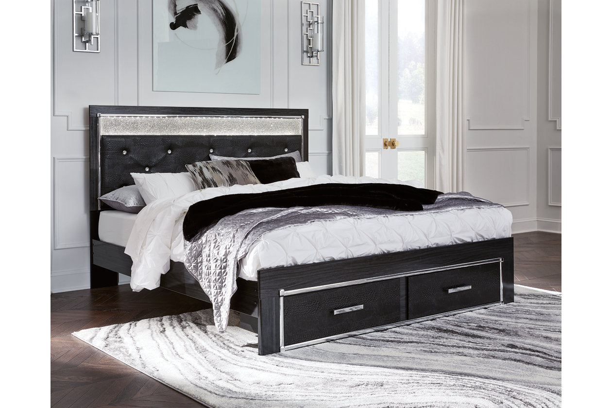 Kaydell Black King Upholstered Panel Storage Bed - SET | B1420-158 | B1420-56S | B1420-97 - Bien Home Furniture &amp; Electronics