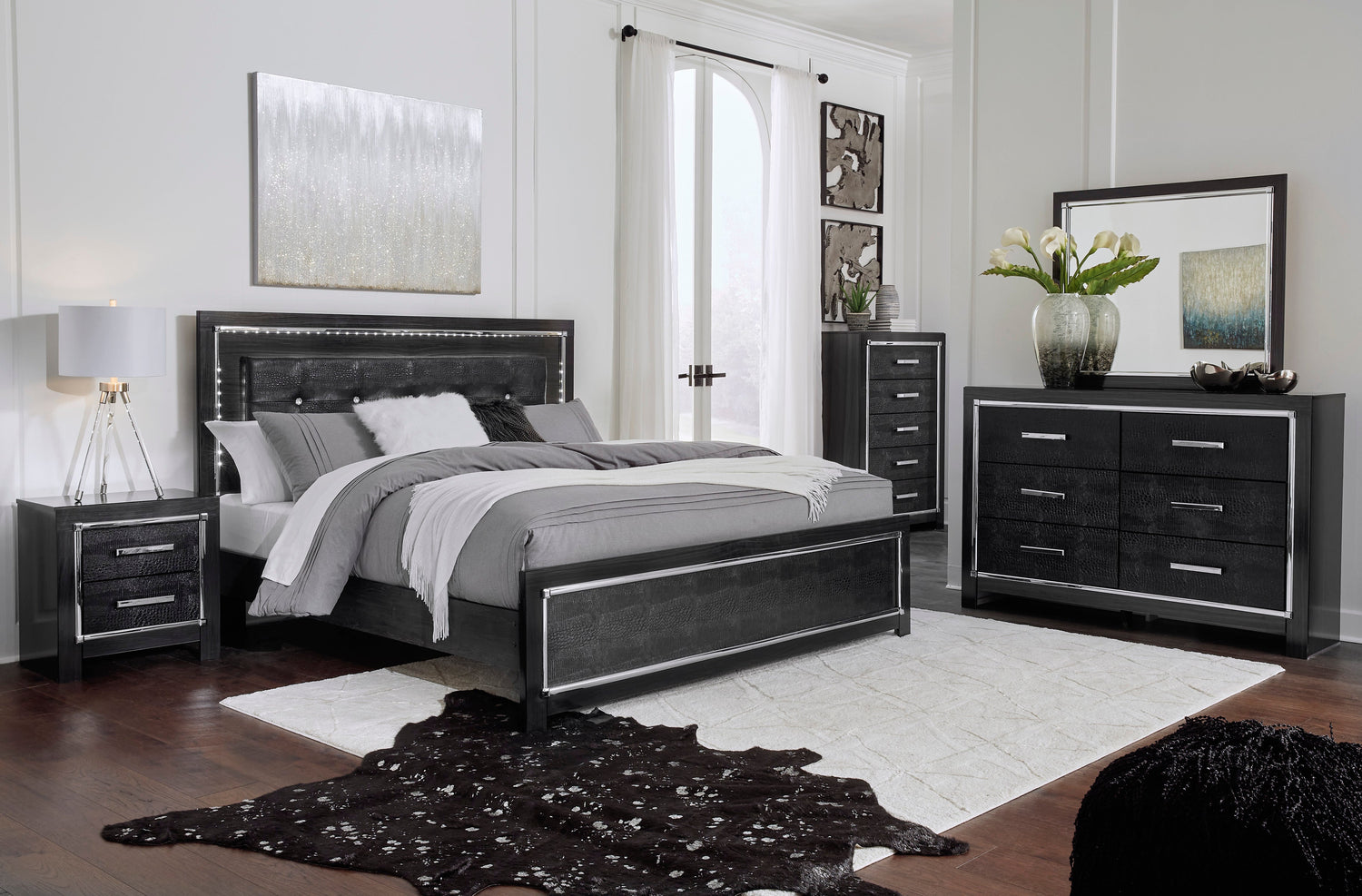 Kaydell Black LED Panel Bedroom Set - SET | B1420-54 | B1420-57 | B1420-96 | B1420-92 | B1420-46 - Bien Home Furniture &amp; Electronics
