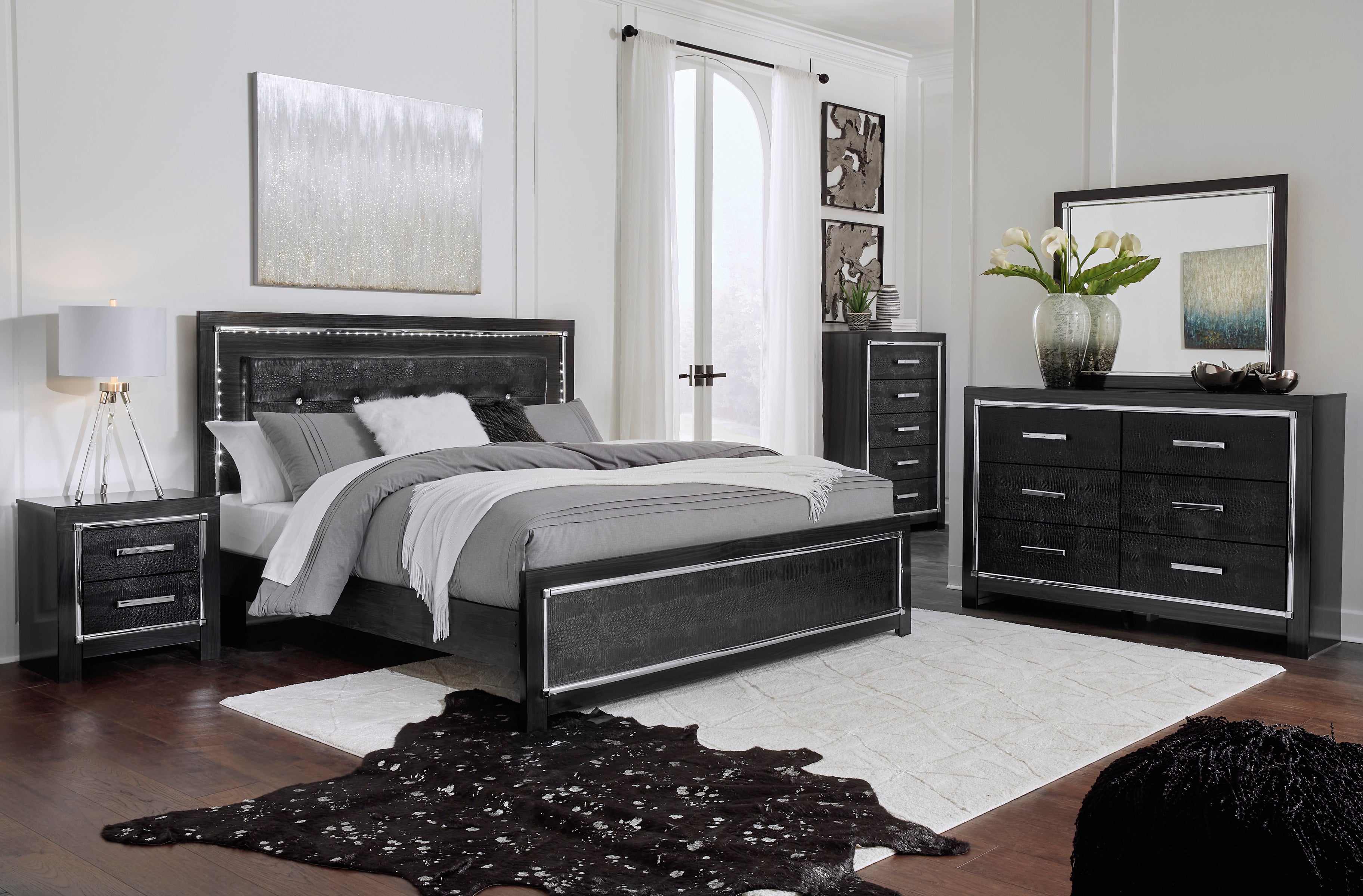 Kaydell Black LED Platfom Bedroom Set - SET | B1420-54 | B1420-57 | B1420-95 | B1420-31 | B1420-36 | B1420-92 | B100-13 - Bien Home Furniture &amp; Electronics