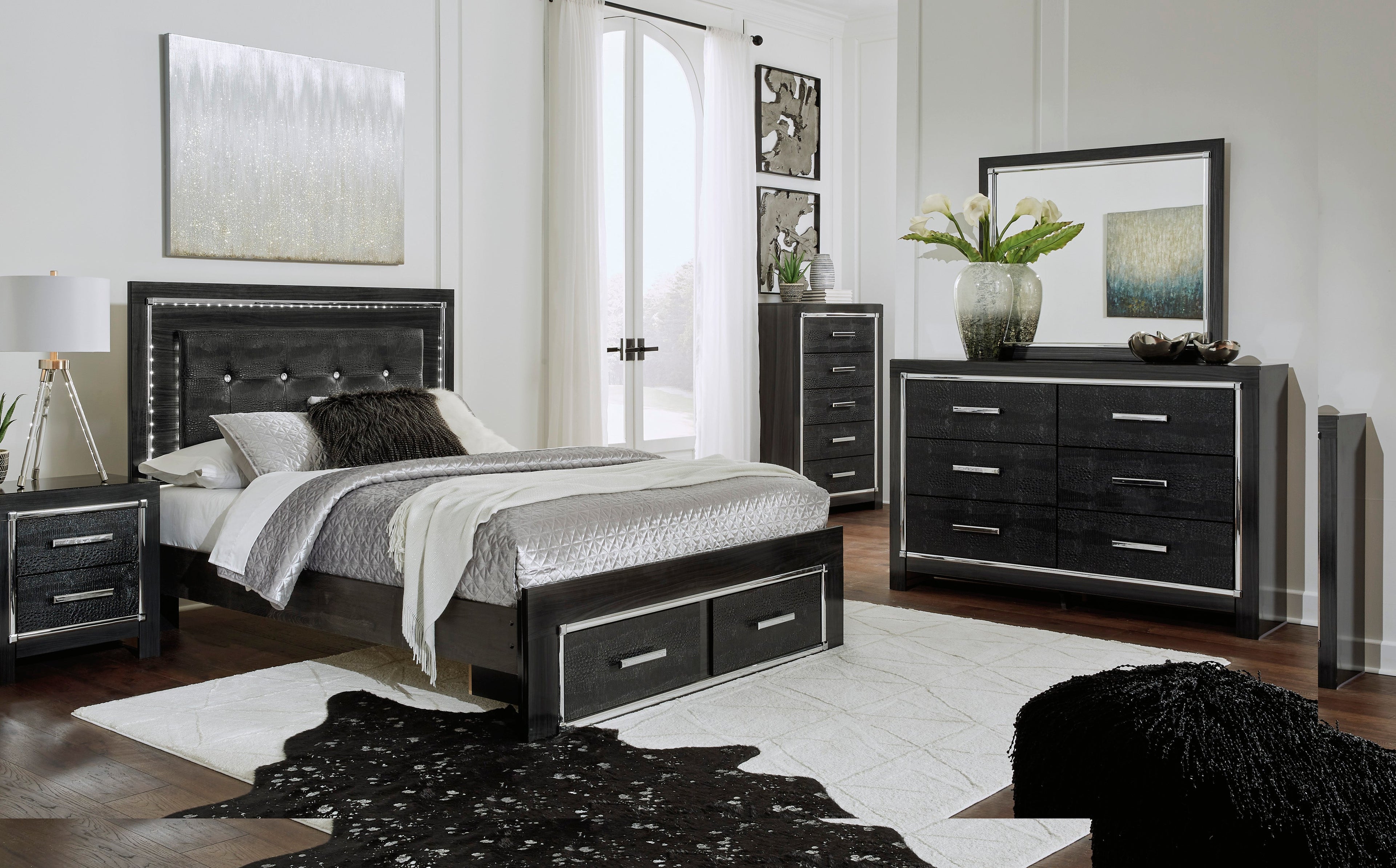 Kaydell Black LED Storage Panel Bedroom Set - SET | B1420-56S | B1420-58 | B1420-97 | B1420-31 | B1420-92 - Bien Home Furniture &amp; Electronics