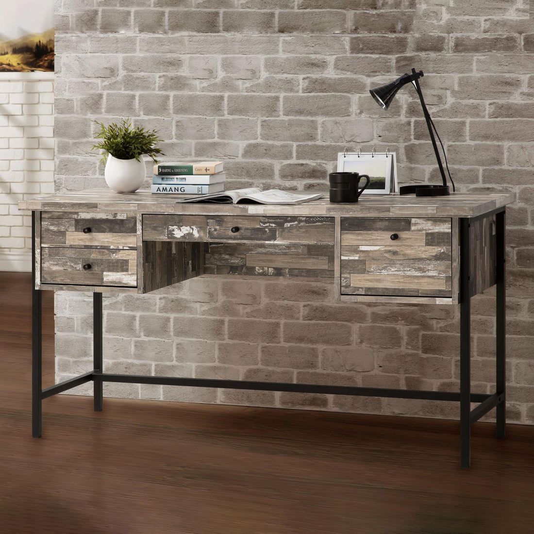 Kemper Salvaged Cabin 4-Drawer Writing Desk - 801235 - Bien Home Furniture &amp; Electronics