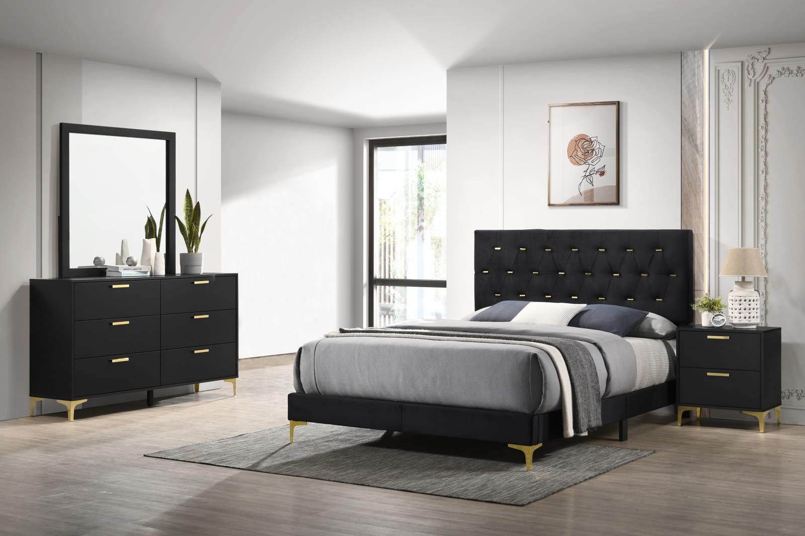 Kendall 4-Piece Tufted Panel Queen Bedroom Set Black/Gold - 224451Q-S4 - Bien Home Furniture &amp; Electronics
