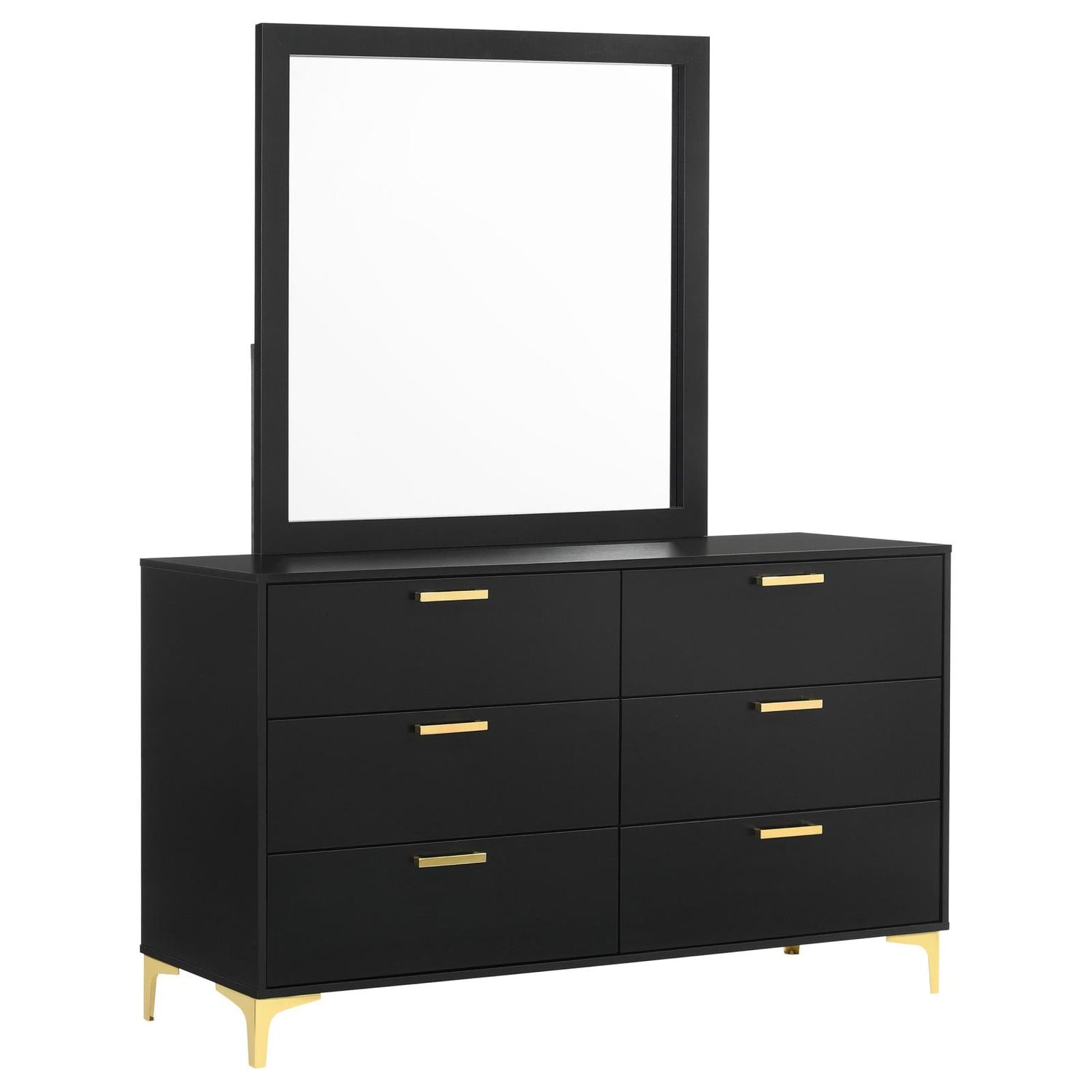 Kendall 6-drawer Dresser with Mirror Black and Gold - 224453M - Bien Home Furniture &amp; Electronics