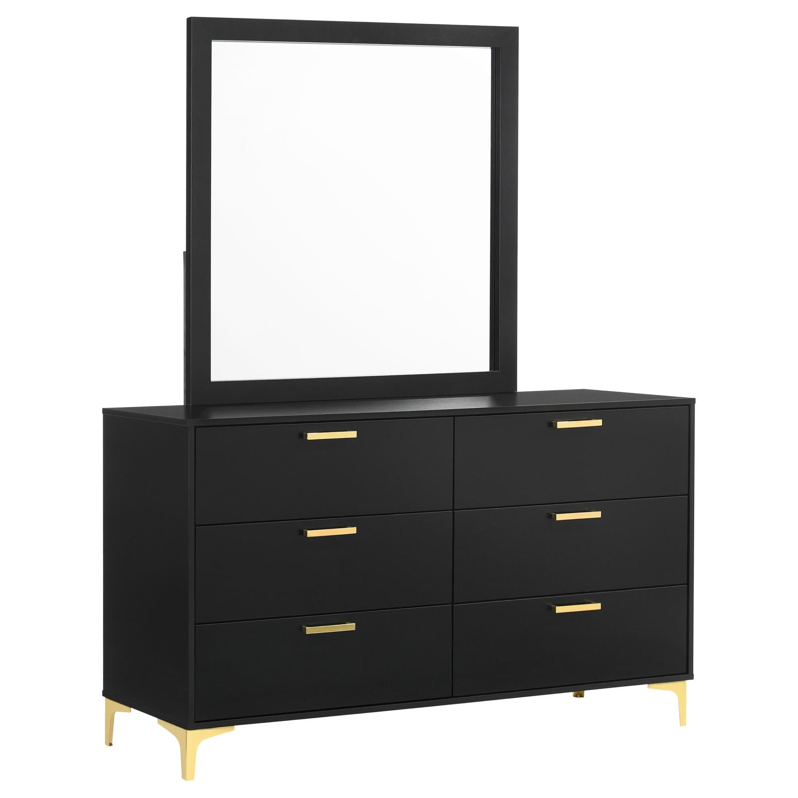 Kendall 6-drawer Dresser with Mirror Black and Gold - 224453M - Bien Home Furniture &amp; Electronics