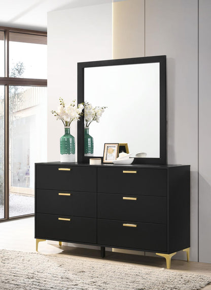 Kendall 6-drawer Dresser with Mirror Black and Gold - 224453M - Bien Home Furniture &amp; Electronics