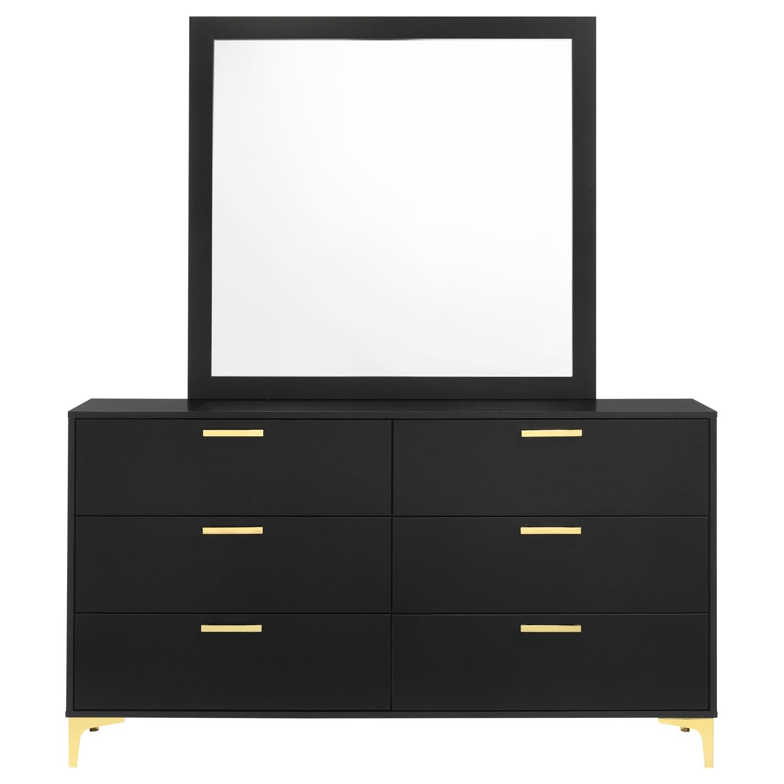 Kendall 6-drawer Dresser with Mirror Black and Gold - 224453M - Bien Home Furniture &amp; Electronics