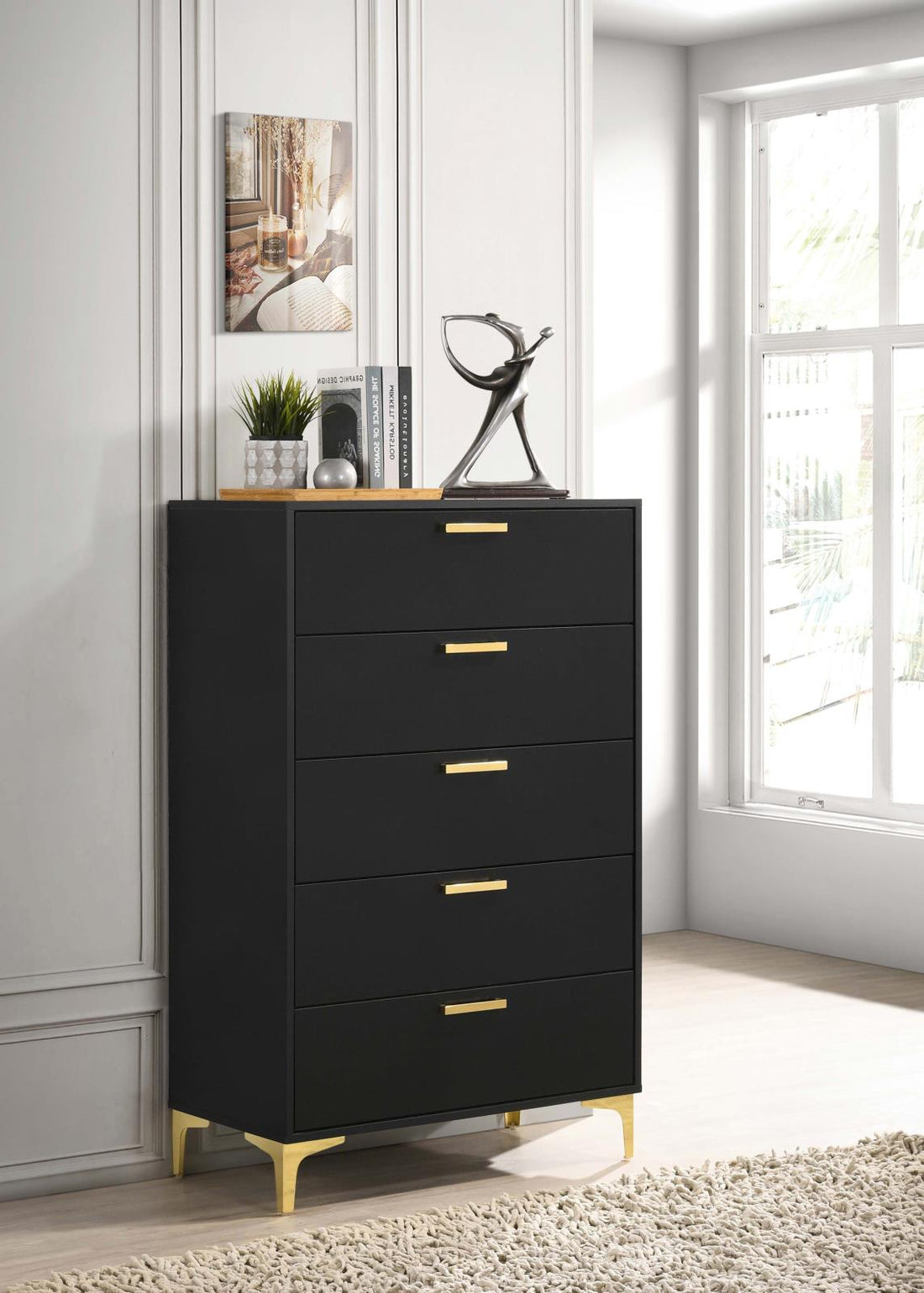 Kendall Black/Gold 5-Drawer Chest - 224455 - Bien Home Furniture &amp; Electronics