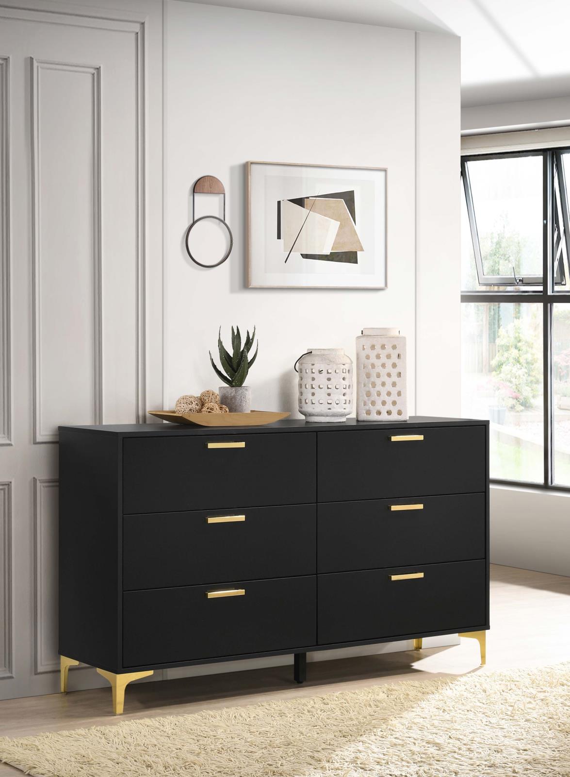 Kendall Black/Gold 6-Drawer Dresser - 224453 - Bien Home Furniture &amp; Electronics