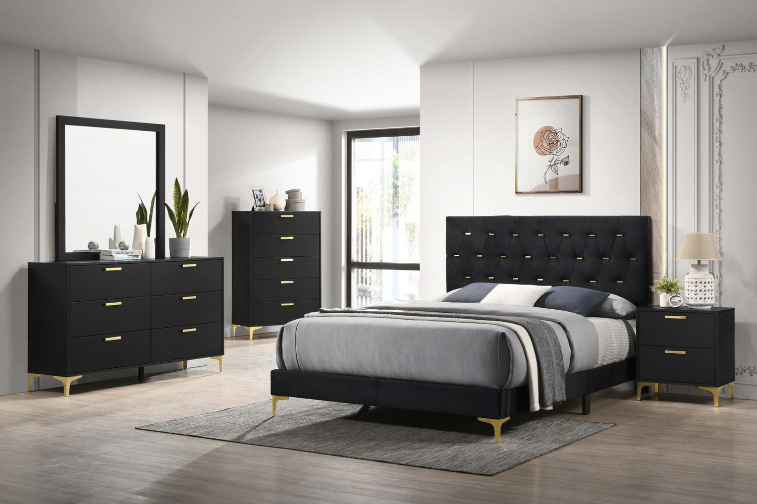 Cómoda de 6 cajones negra/dorada Kendall - Bien Home Furniture &  Electronics