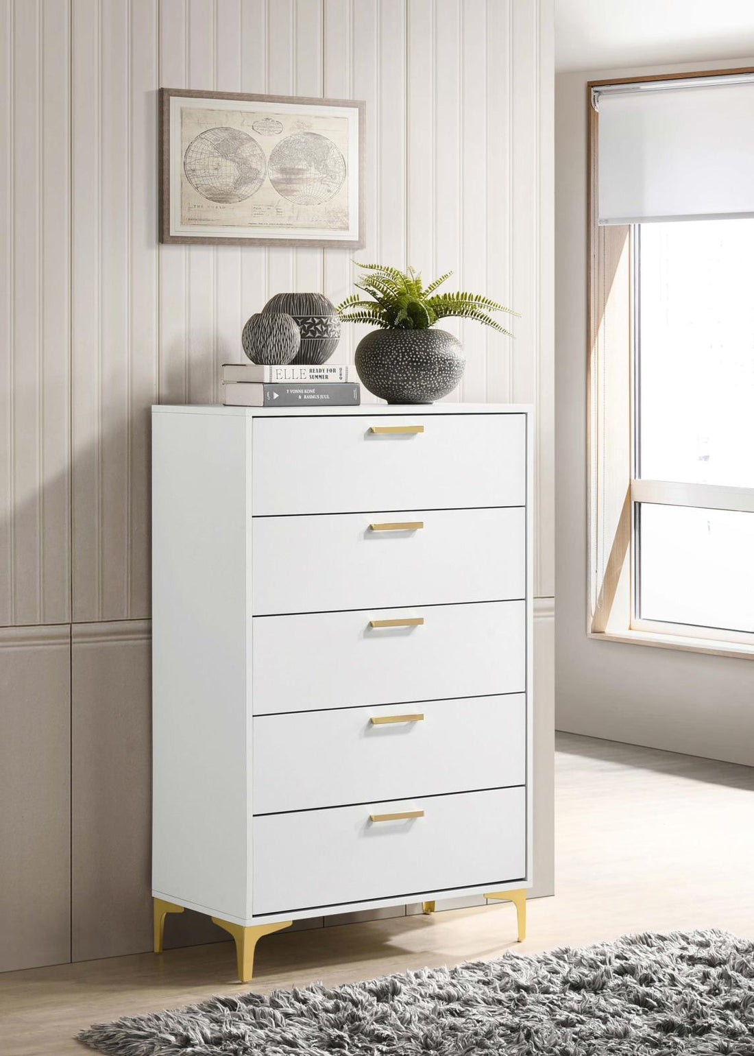 Kendall White 5-Drawer Chest - 224405 - Bien Home Furniture &amp; Electronics