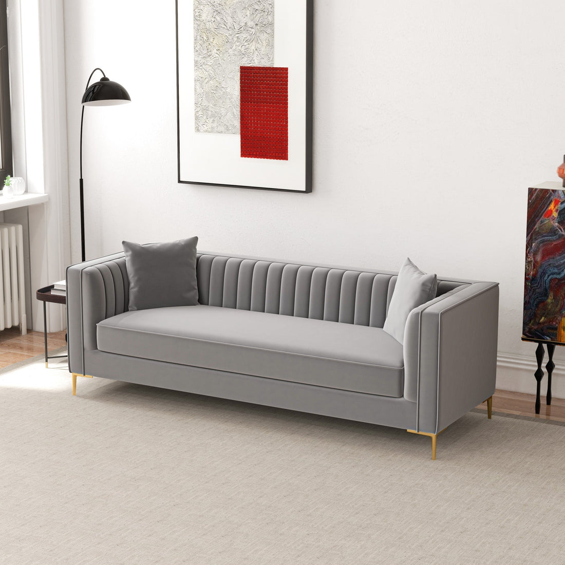 Kendra Sofa 91&quot; (Light Grey Velvet) - MDM00371 - Bien Home Furniture &amp; Electronics