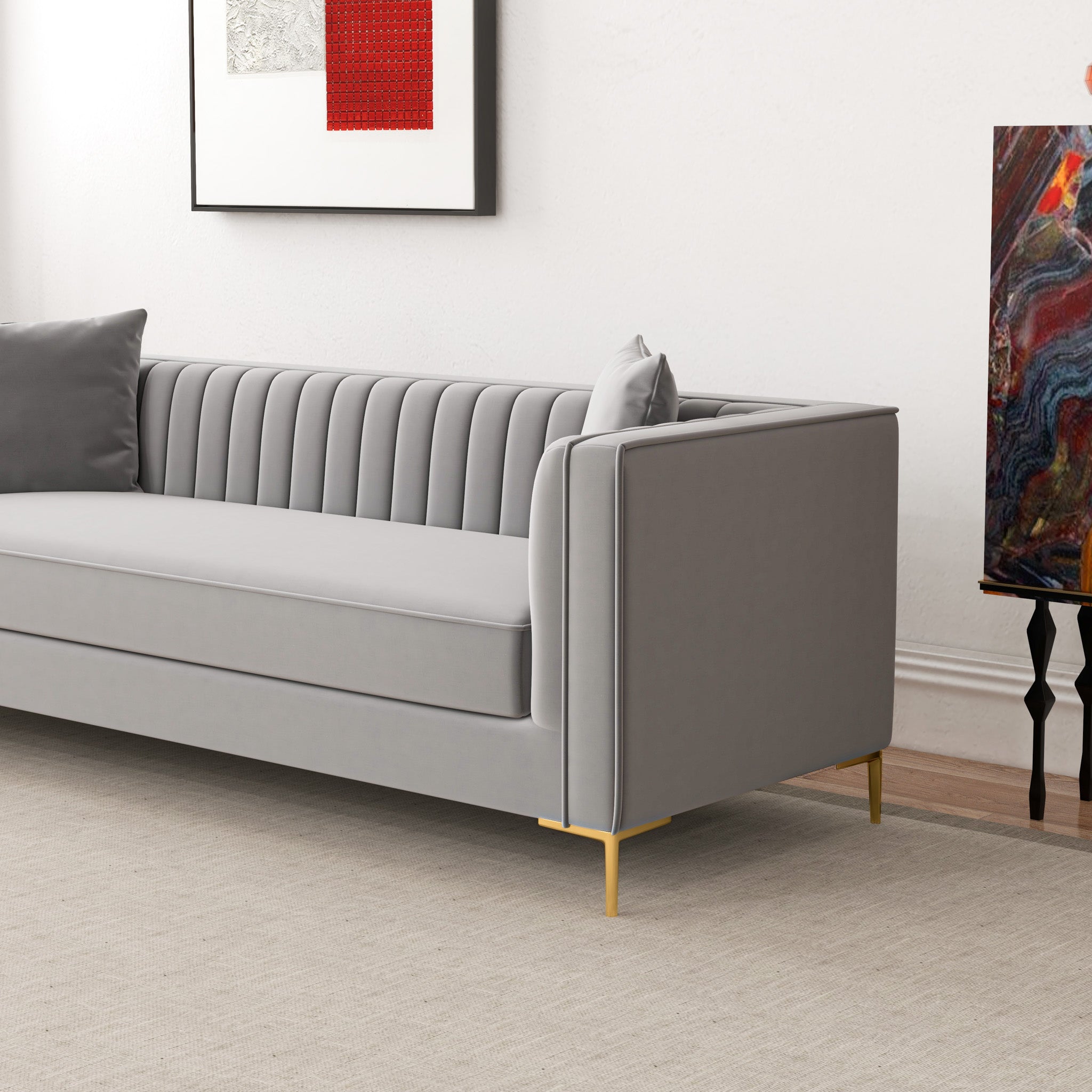 Kendra Sofa 91&quot; (Light Grey Velvet) - MDM00371 - Bien Home Furniture &amp; Electronics