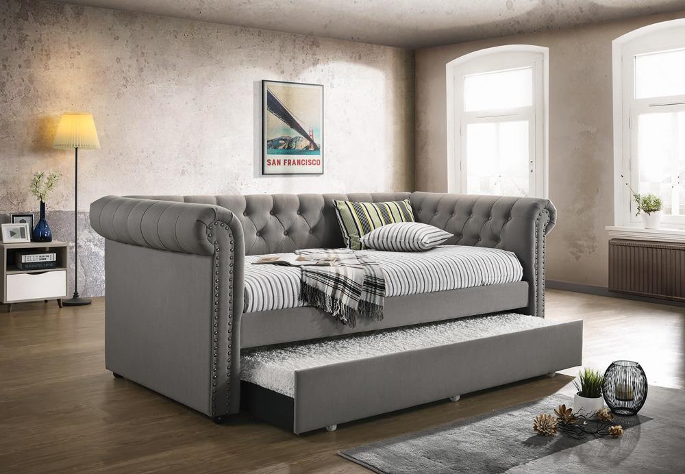 Kepner Gray Tufted Upholstered Daybed with Trundle - 300549 - Bien Home Furniture &amp; Electronics