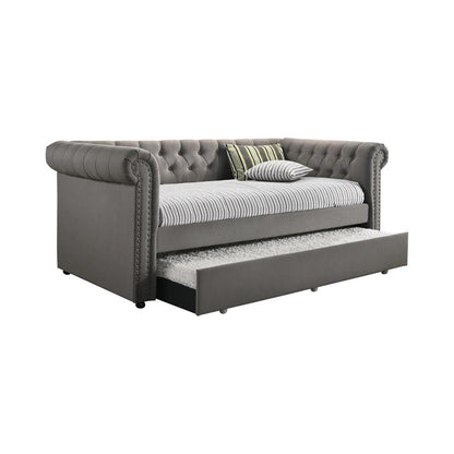 Kepner Gray Tufted Upholstered Daybed with Trundle - 300549 - Bien Home Furniture &amp; Electronics