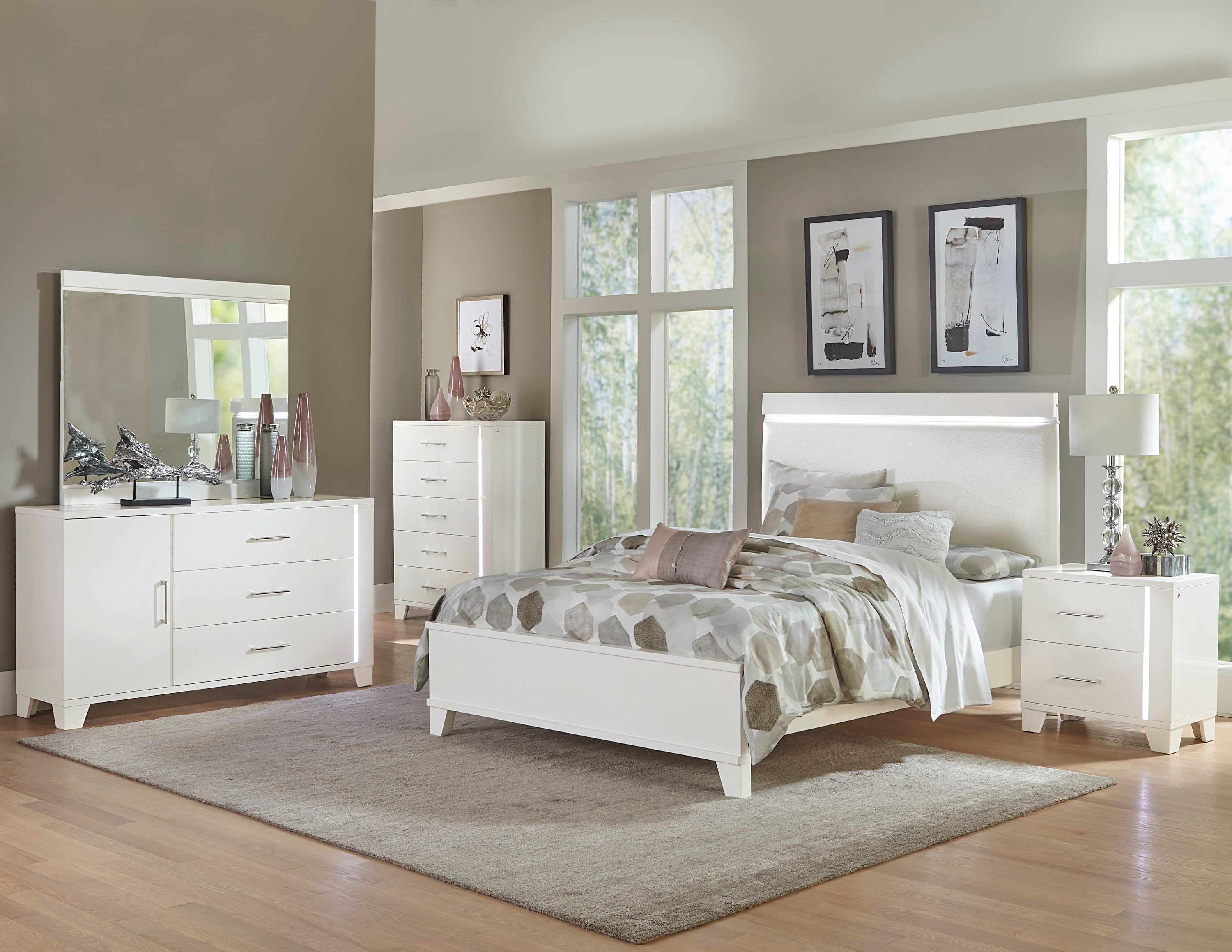 Kerren White High Gloss Chest, LED Lighting - 1678W-9 - Bien Home Furniture &amp; Electronics
