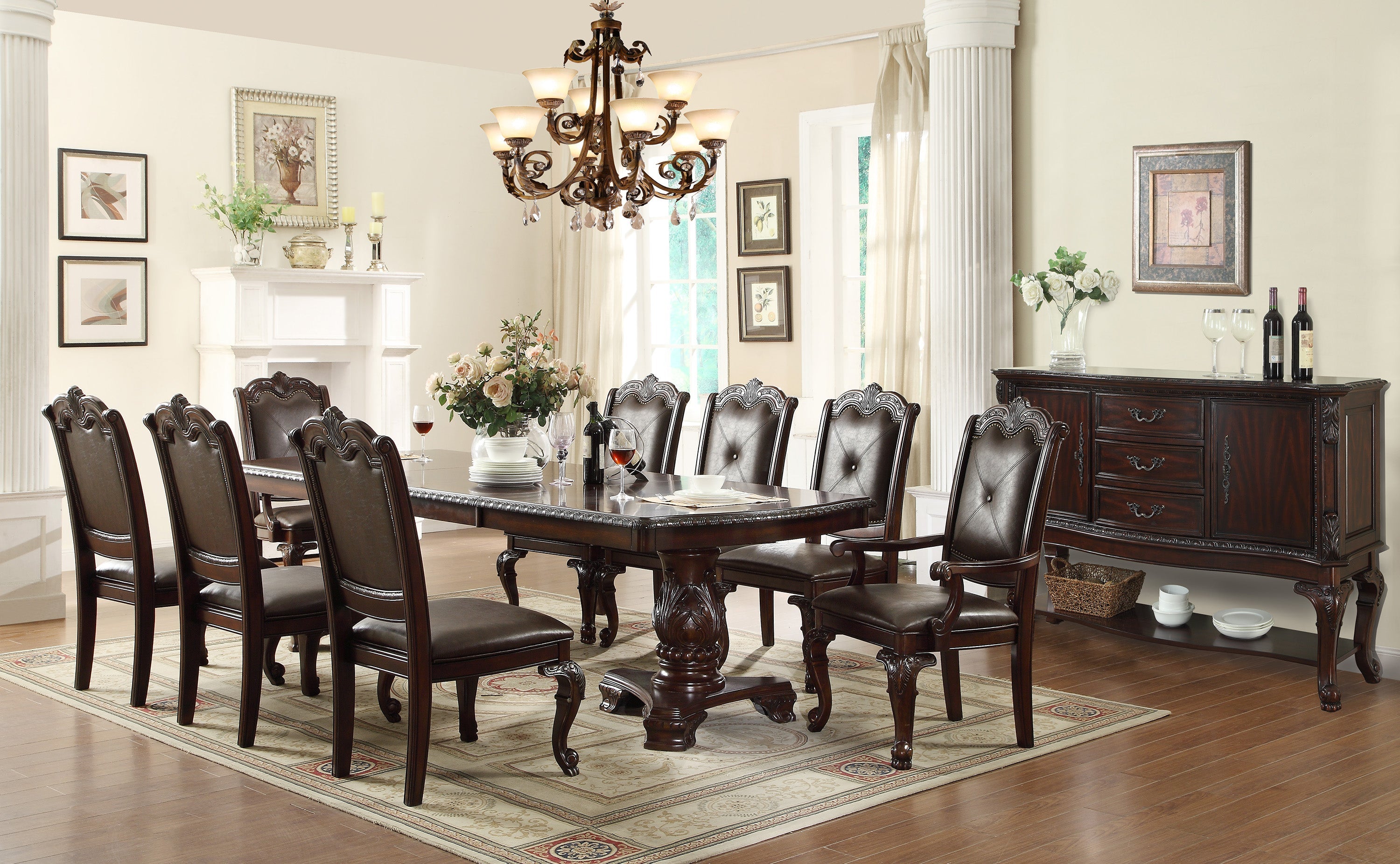 Kiera Brown Formal Extendable Dining Set - SET | 2150T-44108-LEG | 2150T-44108-TOP | 2150S(2) - Bien Home Furniture &amp; Electronics
