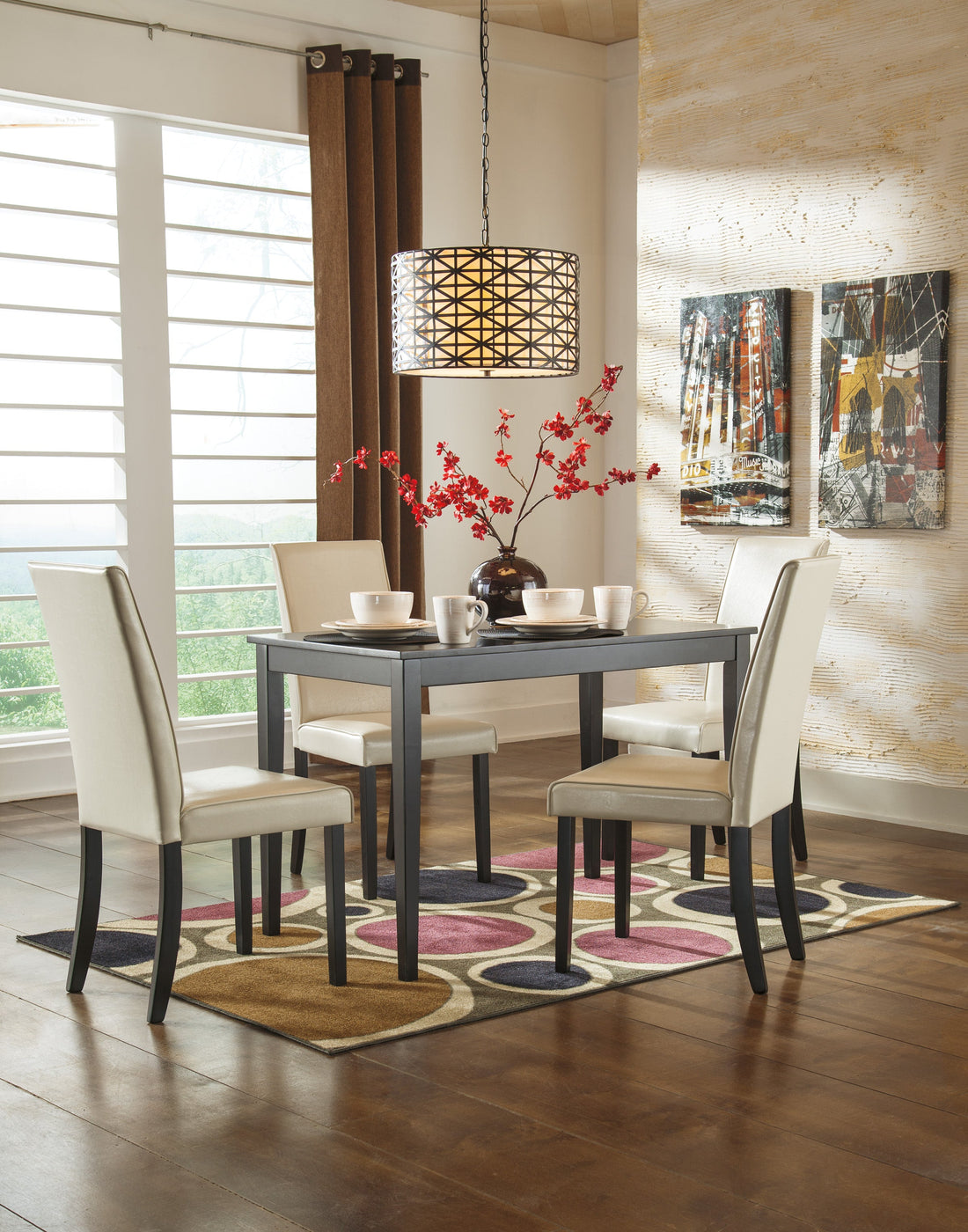 Kimonte Dark Brown/Ivory 5-Piece Rectangular Dining Set - SET | D250-25 | D250-01(2) - Bien Home Furniture & Electronics