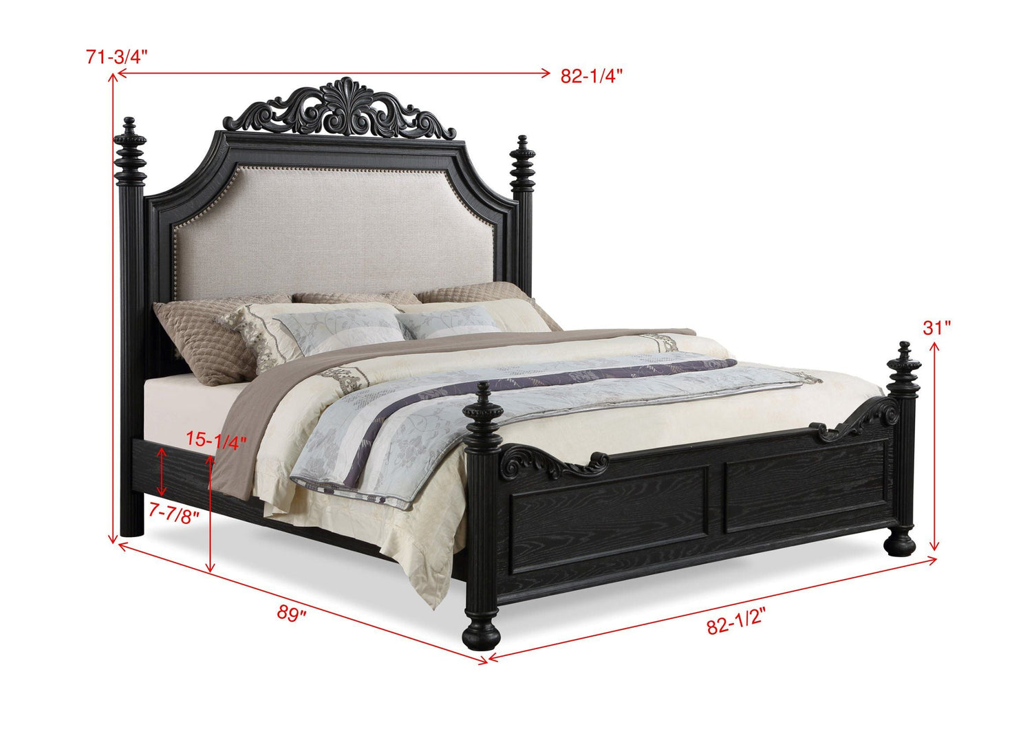 Kingsbury Espresso King Upholstered Panel Bed - SET | B1130-K-HB | B1130-K-FB | B1130-KQ-RAIL | - Bien Home Furniture &amp; Electronics