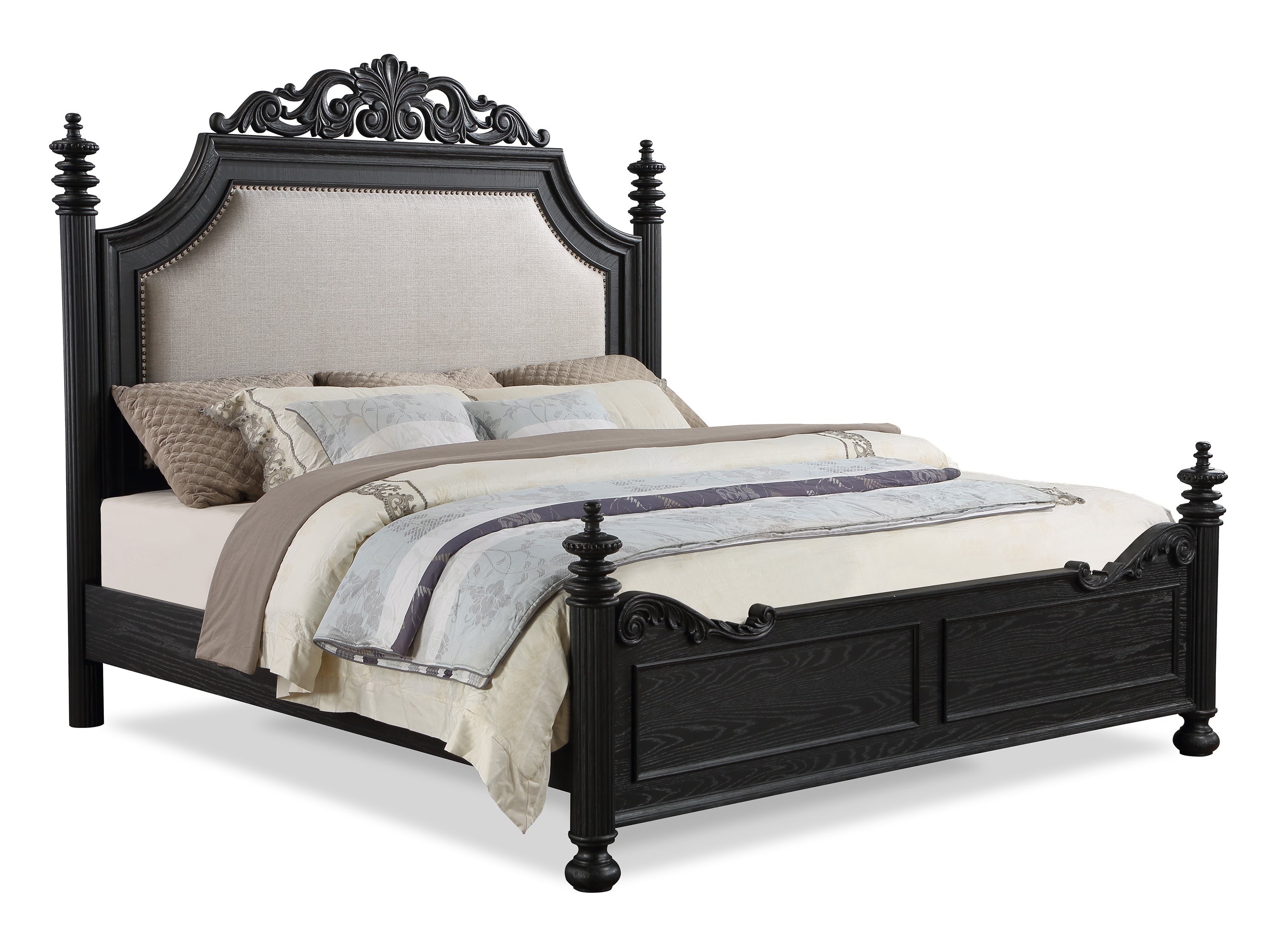 Kingsbury Espresso Queen Upholstered Panel Bed - SET | B1130-Q-HB | B1130-Q-FB | B1130-KQ-RAIL | - Bien Home Furniture &amp; Electronics