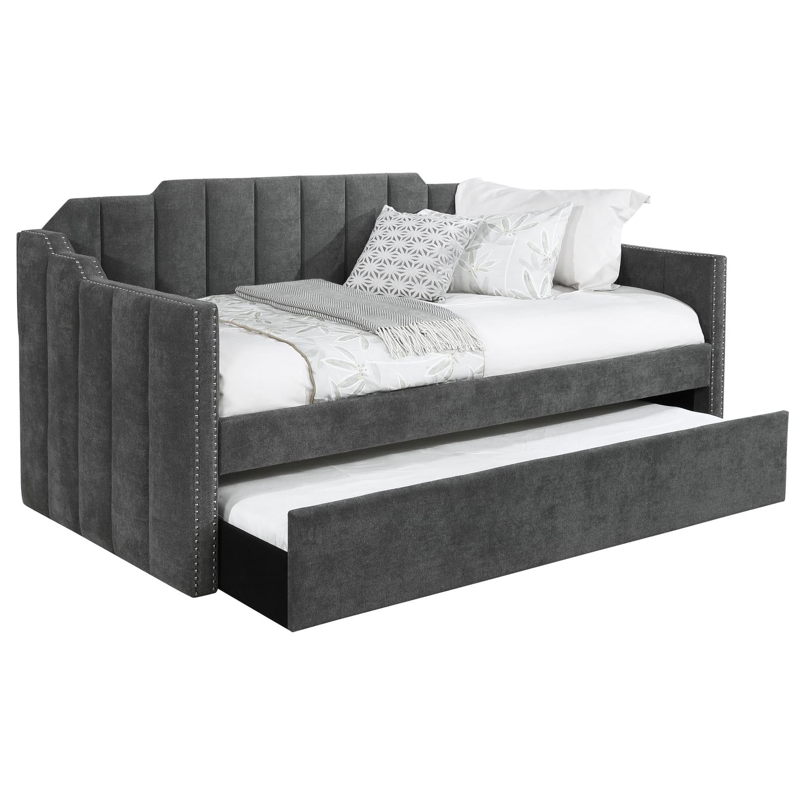 Kingston Charcoal Upholstered Twin Daybed with Trundle - 315962 - Bien Home Furniture &amp; Electronics
