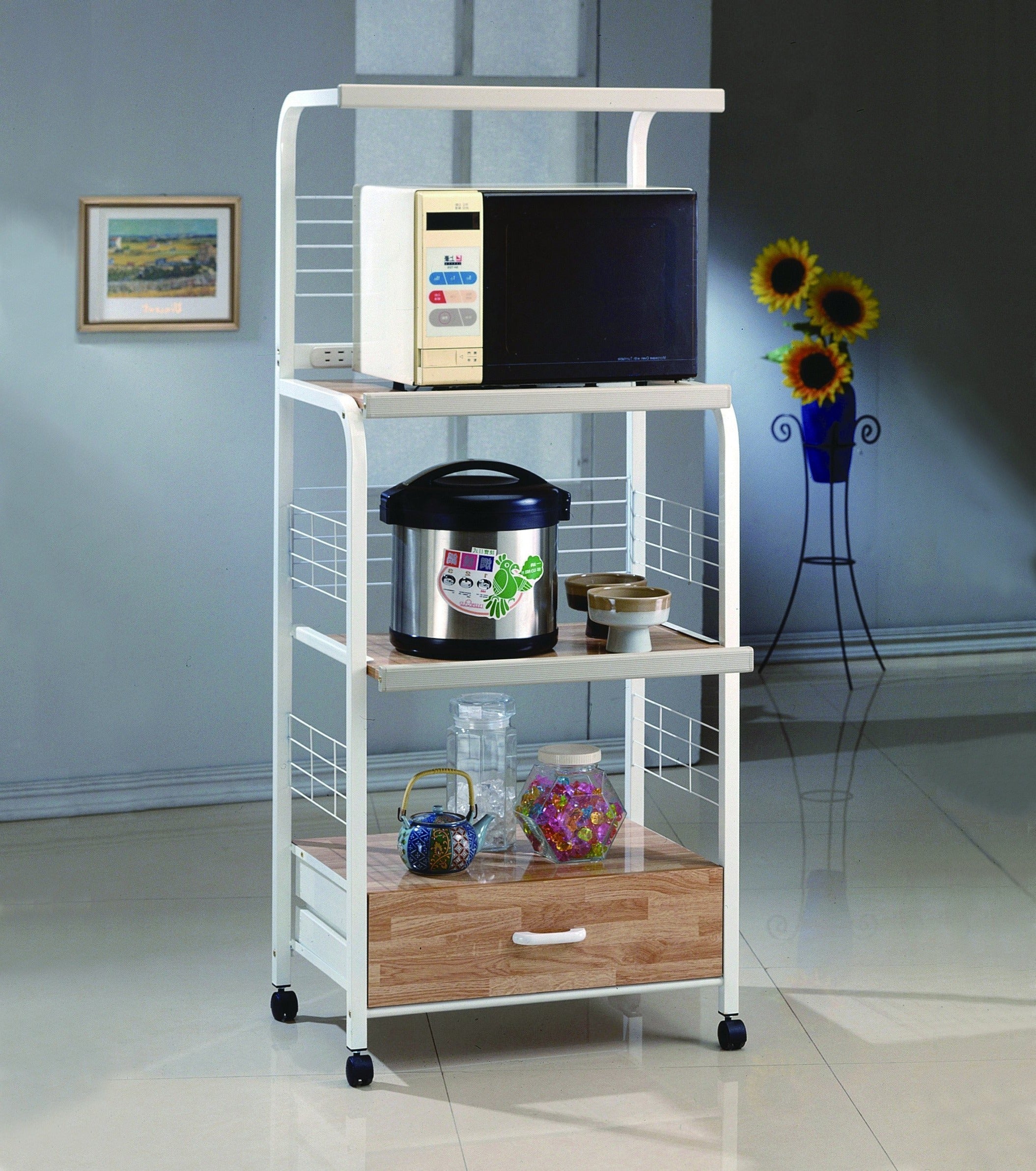 Kitchen Shelf White/Light Brown on Casters - 1304WH - Bien Home Furniture &amp; Electronics