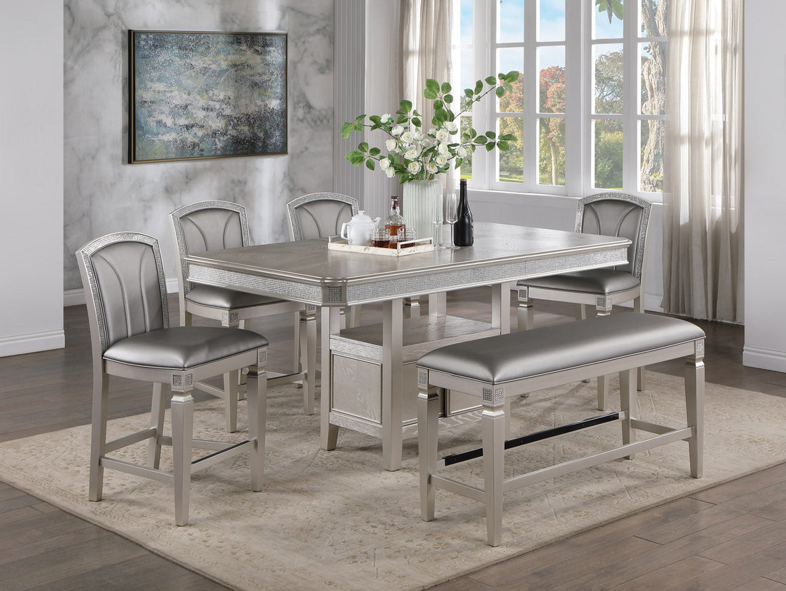Klina Silver Champagne Counter Height Dining Set - SET | 2700T-4072 | 2700S-24(2) - Bien Home Furniture &amp; Electronics