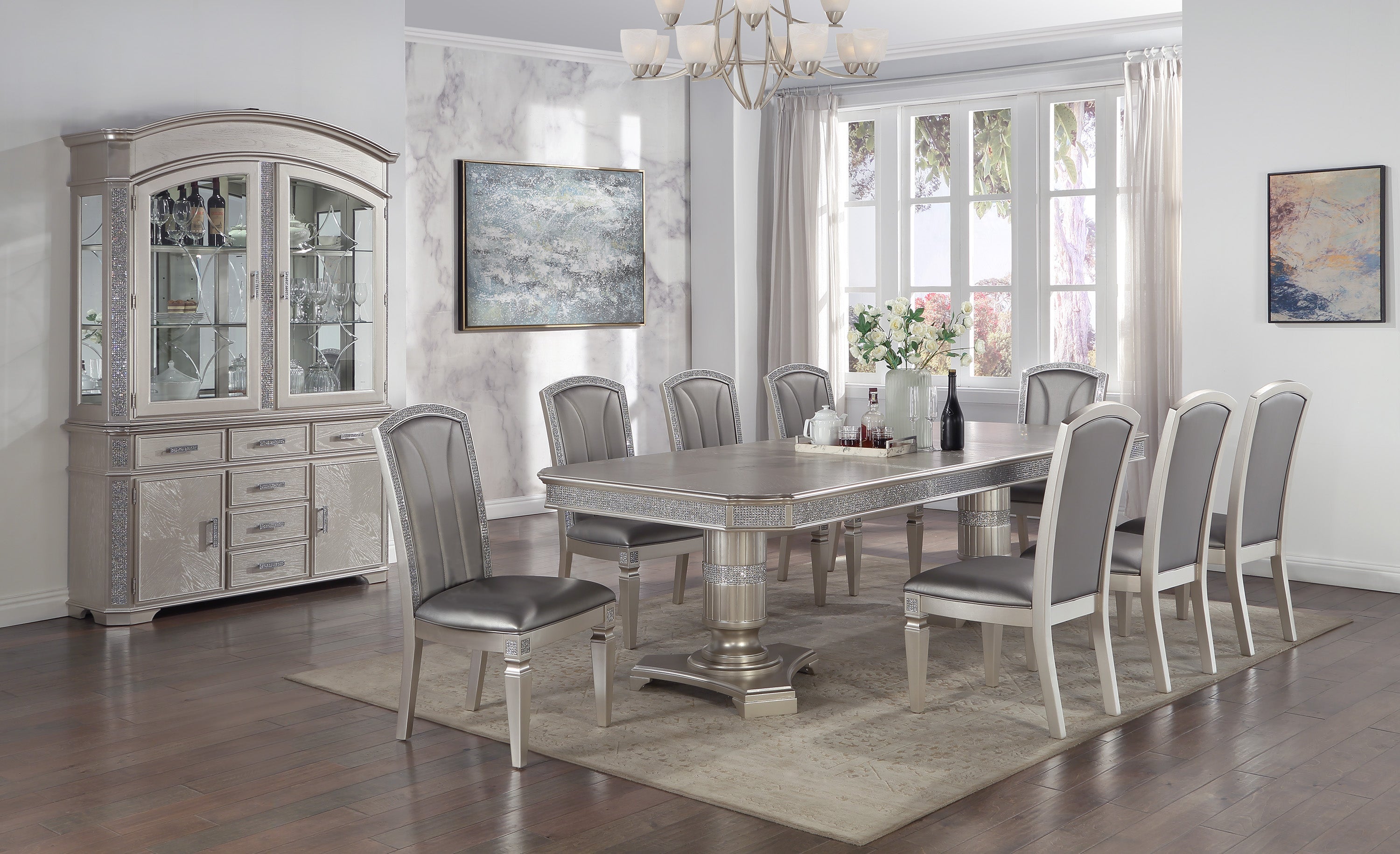 Klina Silver Champagne Dining Set - SET | 2200T-4282 | 2200S(2) - Bien Home Furniture &amp; Electronics