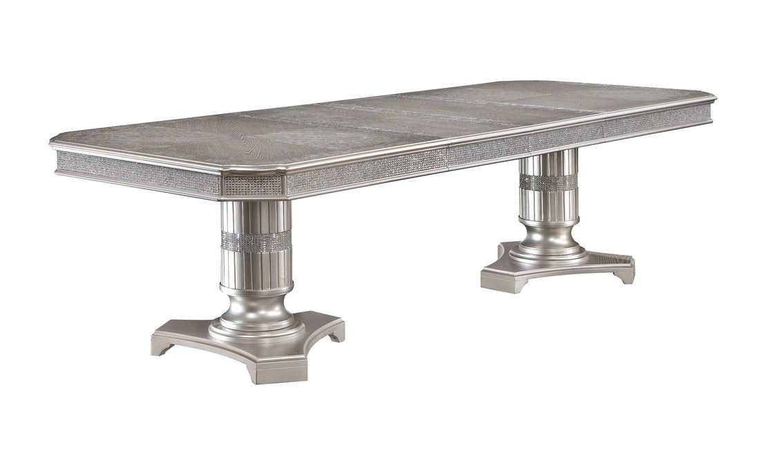 Klina Silver Champagne Double Pedestal Dining Set - SET | 2200T-44108-TOP | 2200T-44108-LEG | 2200S(2) - Bien Home Furniture &amp; Electronics