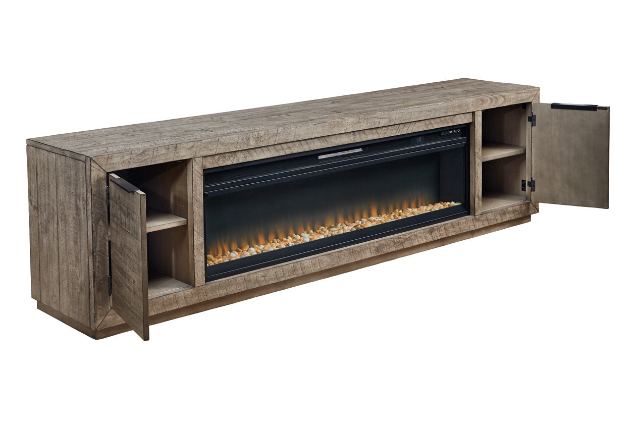 Krystanza Weathered Gray TV Stand with Electric Fireplace - SET | W100-22 | W760-78 - Bien Home Furniture &amp; Electronics