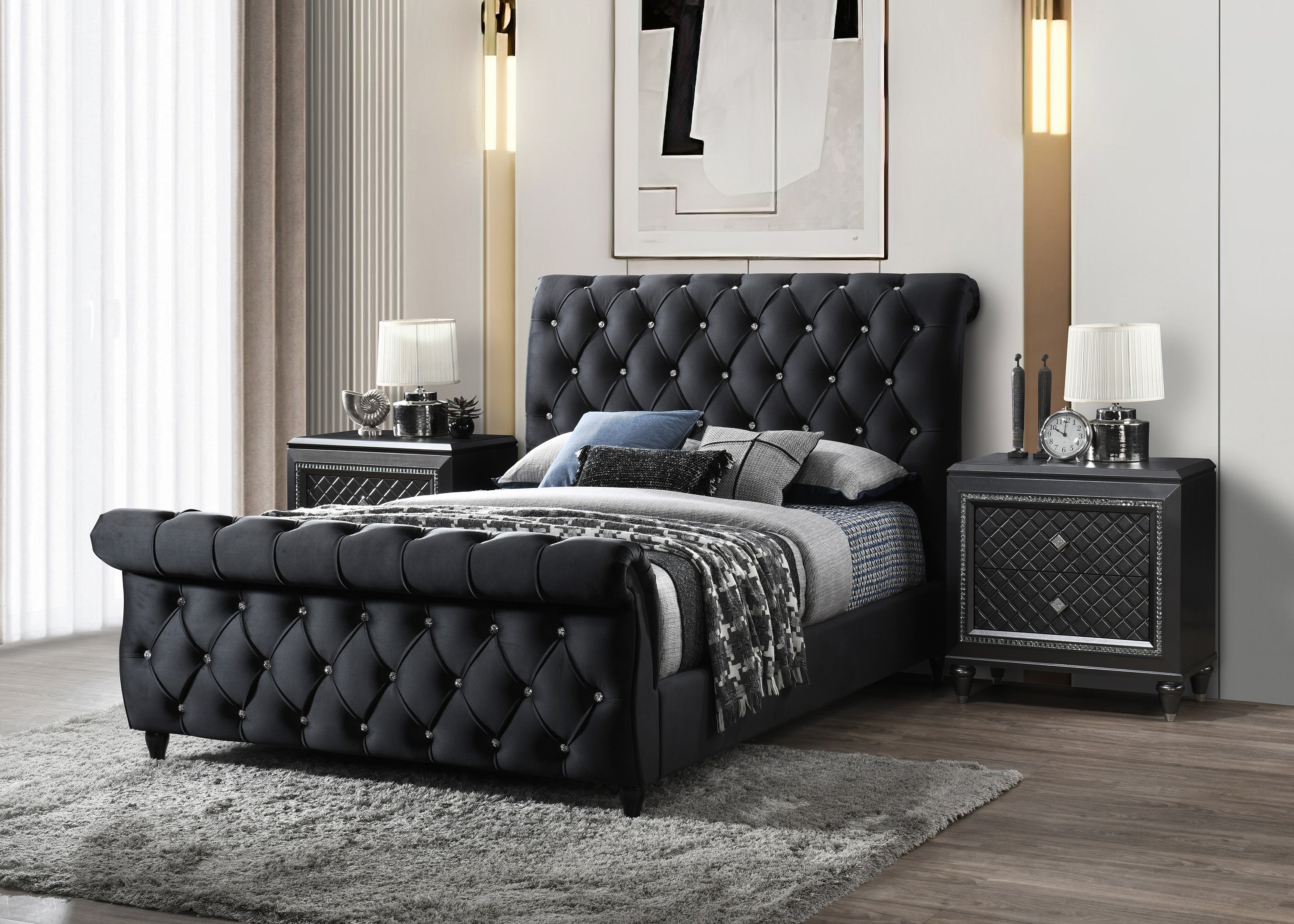 Kyrie Black King Upholstered Bed - SET | 5101BK-K-HB | 5101BK-K-FB | 5101BK-KQ-RAIL - Bien Home Furniture &amp; Electronics