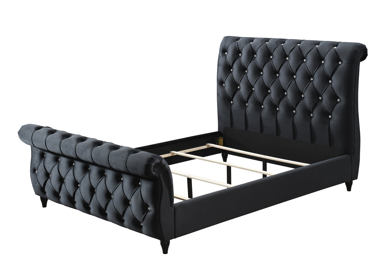 Kyrie Black Queen Upholstered Bed - SET | 5101BK-Q-HB | 5101BK-Q-FB | 5101BK-KQ-RAIL - Bien Home Furniture &amp; Electronics