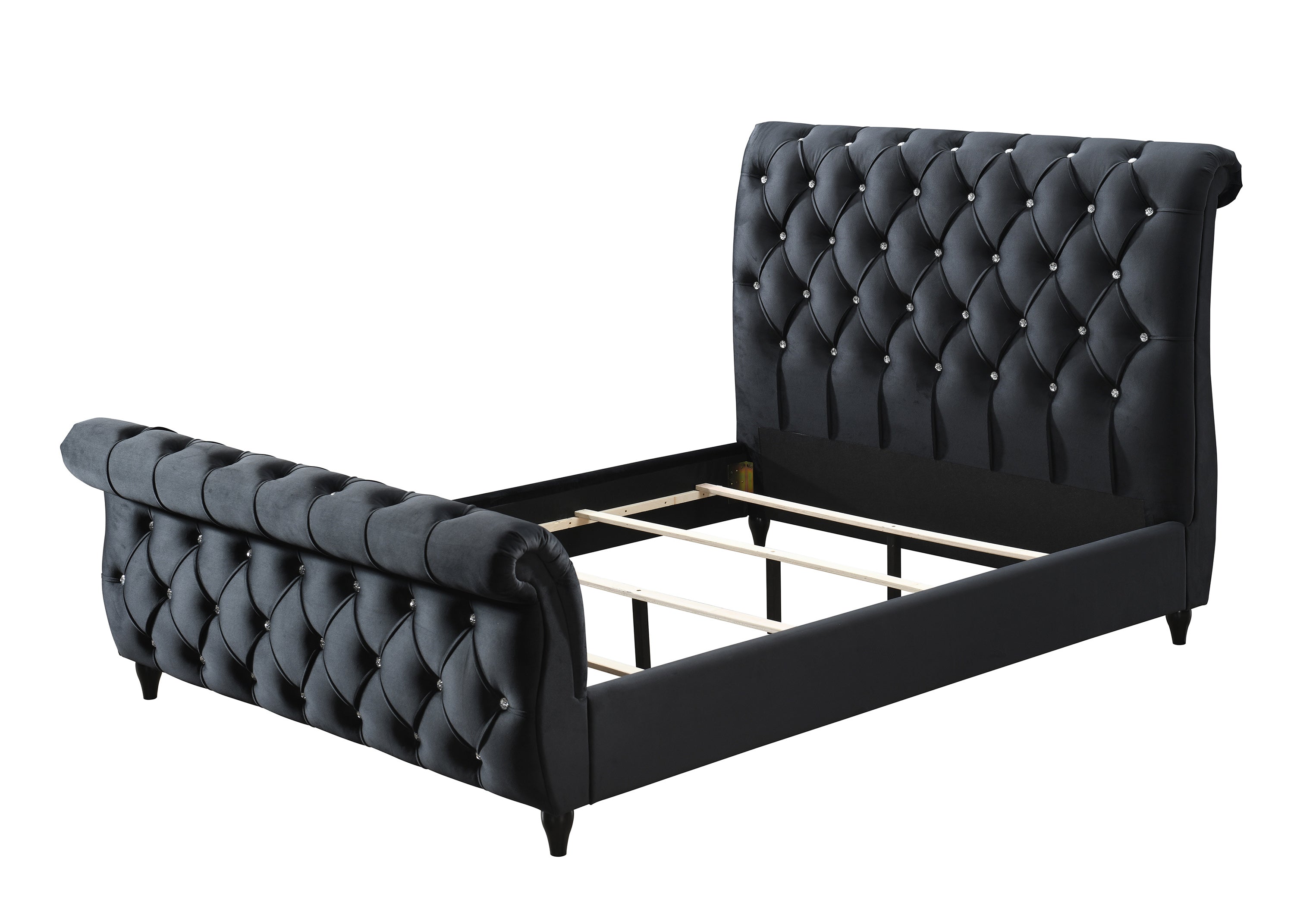 Kyrie Black Queen Upholstered Bed - SET | 5101BK-Q-HB | 5101BK-Q-FB | 5101BK-KQ-RAIL - Bien Home Furniture &amp; Electronics