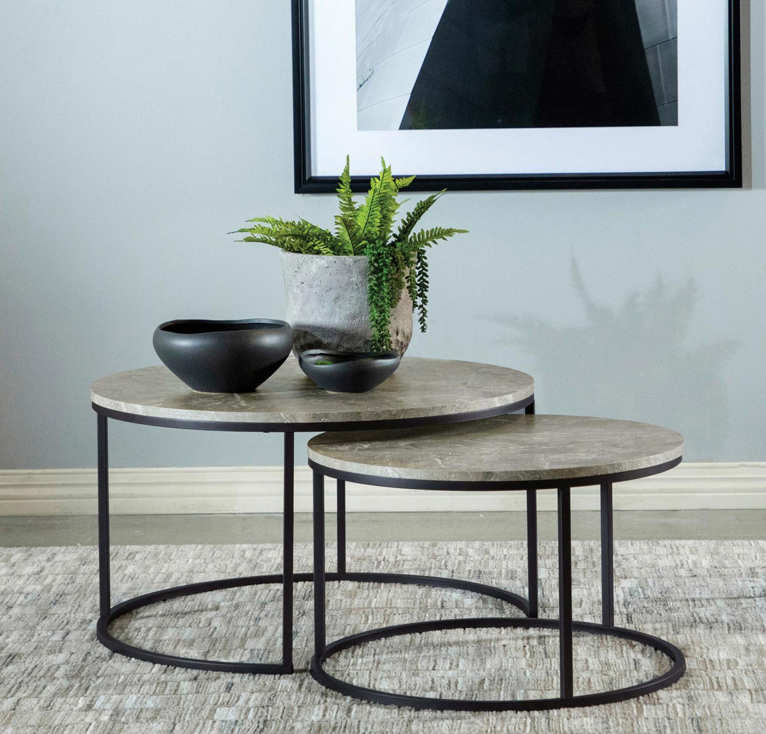Lainey Gray/Gunmetal Round 2-Piece Nesting Coffee Table - 736028 - Bien Home Furniture &amp; Electronics