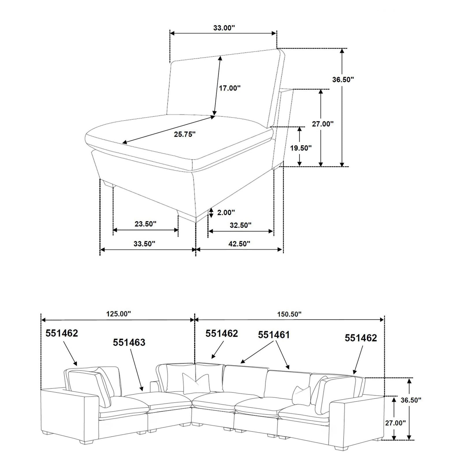 Lakeview 5-piece Upholstered Modular Sectional Sofa Dark Chocolate - 551464-SETB - Bien Home Furniture &amp; Electronics