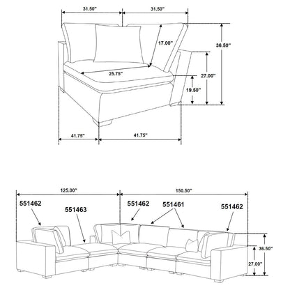 Lakeview 5-piece Upholstered Modular Sectional Sofa Dark Chocolate - 551464-SETB - Bien Home Furniture &amp; Electronics