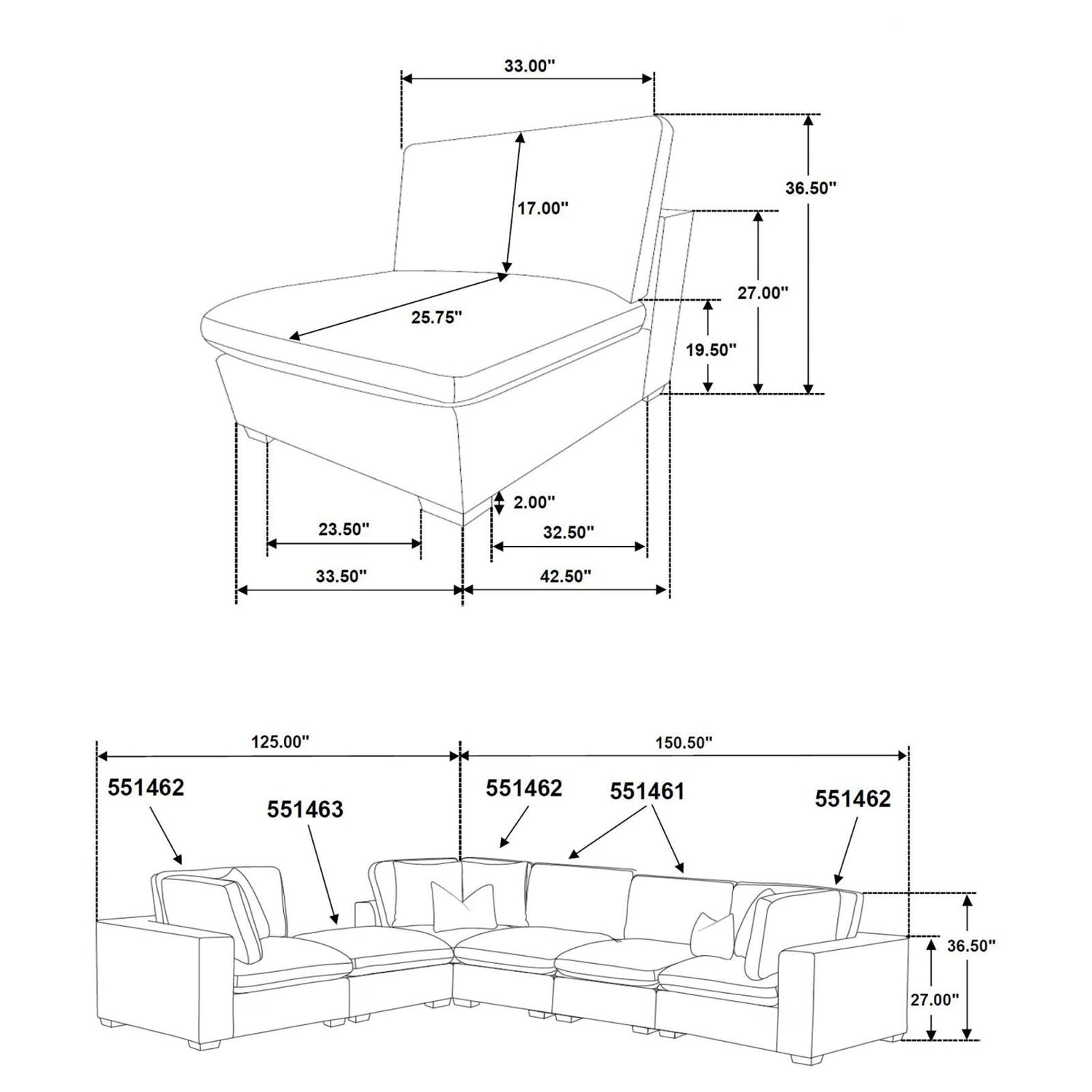 Lakeview 5-piece Upholstered Modular Sectional Sofa Ivory - 551461-SETB - Bien Home Furniture &amp; Electronics