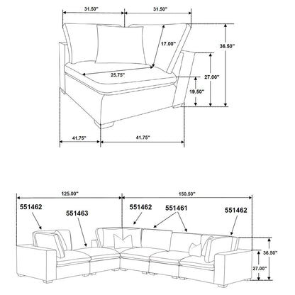 Lakeview 5-piece Upholstered Modular Sectional Sofa Ivory - 551461-SETB - Bien Home Furniture &amp; Electronics